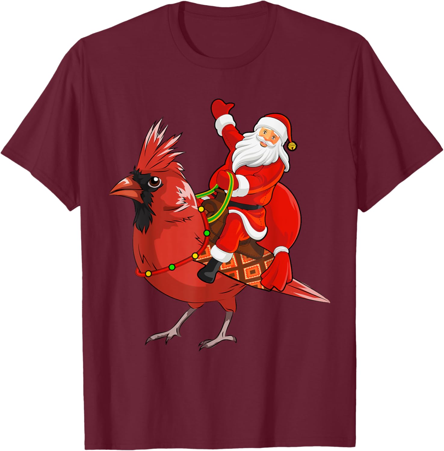 Xmas Matching Funny Santa Riding Northern Cardinal Christmas T-Shirt - T-Shirt | Maroon