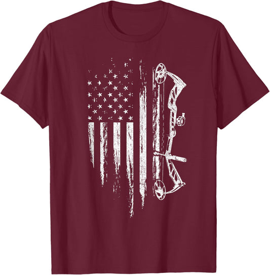 American Flag Bowhunting Bow Archery Gift Deer Hunter T-Shirt - T-Shirt | Maroon