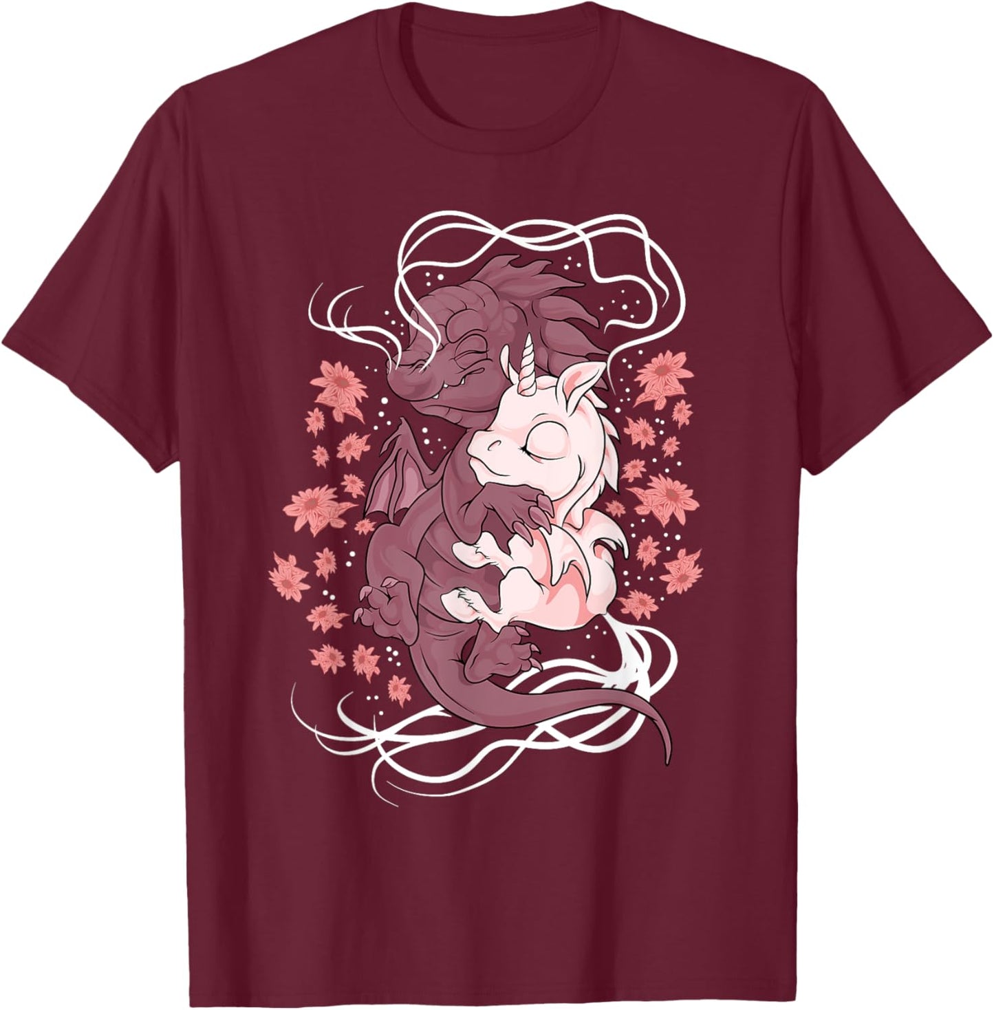 Magical Baby Unicorn and Dragon Hug Fantasy Unicorn Lover T-Shirt - T-Shirt | Maroon