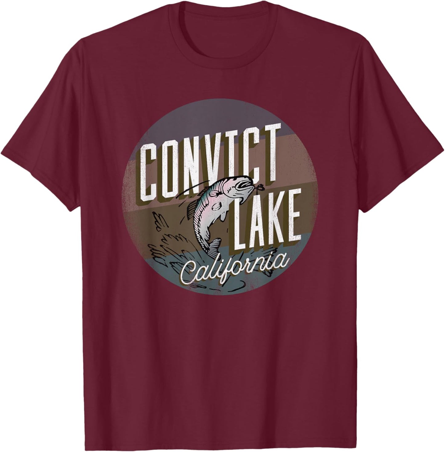 Convict Lake CA Rainbow Trout Fishing Retro Leaping Fish T-Shirt - T-Shirt | Maroon