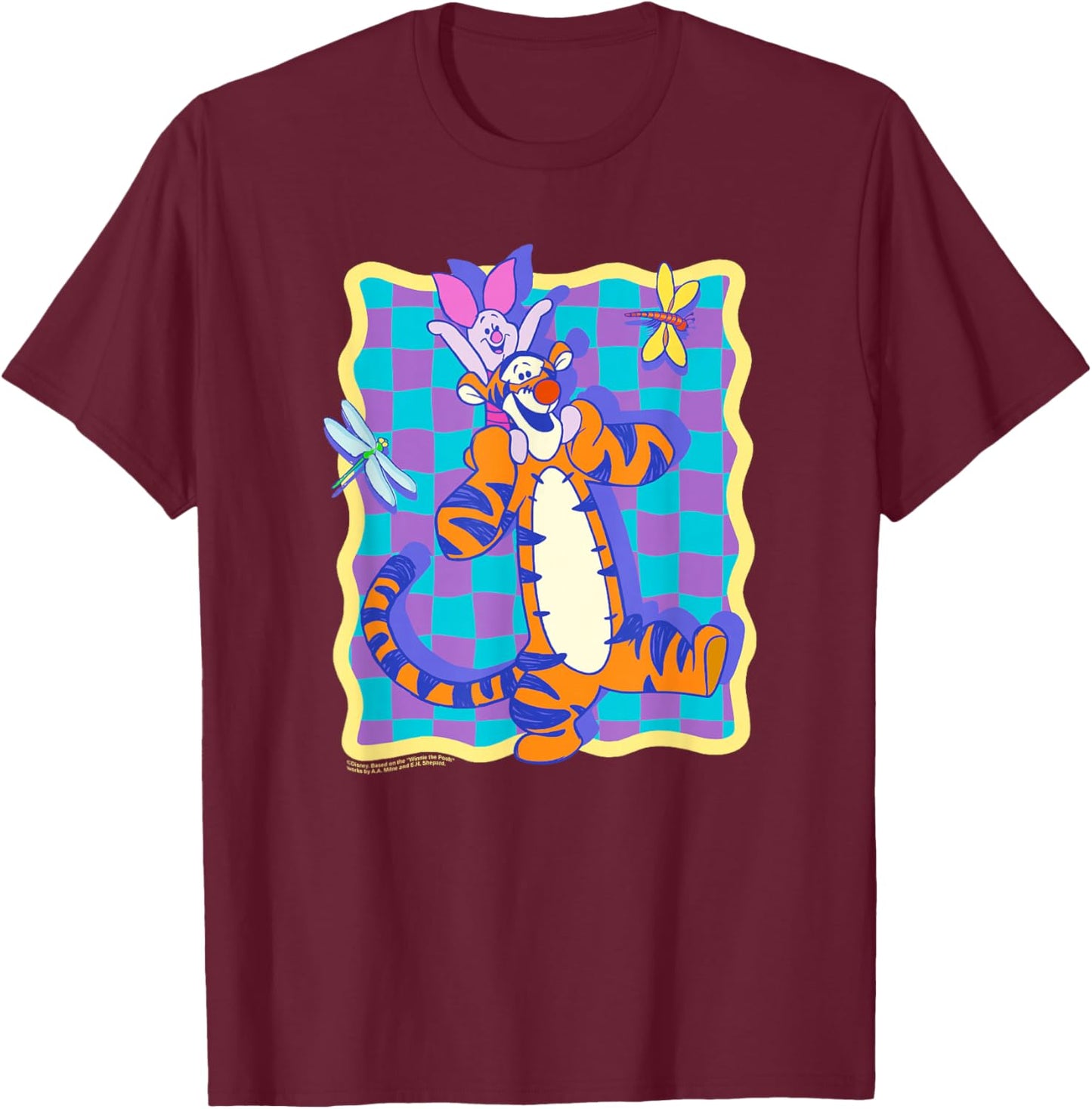 Disney Winnie The Pooh Tigger & Piglet Retro Poster T-Shirt - T-Shirt | Maroon
