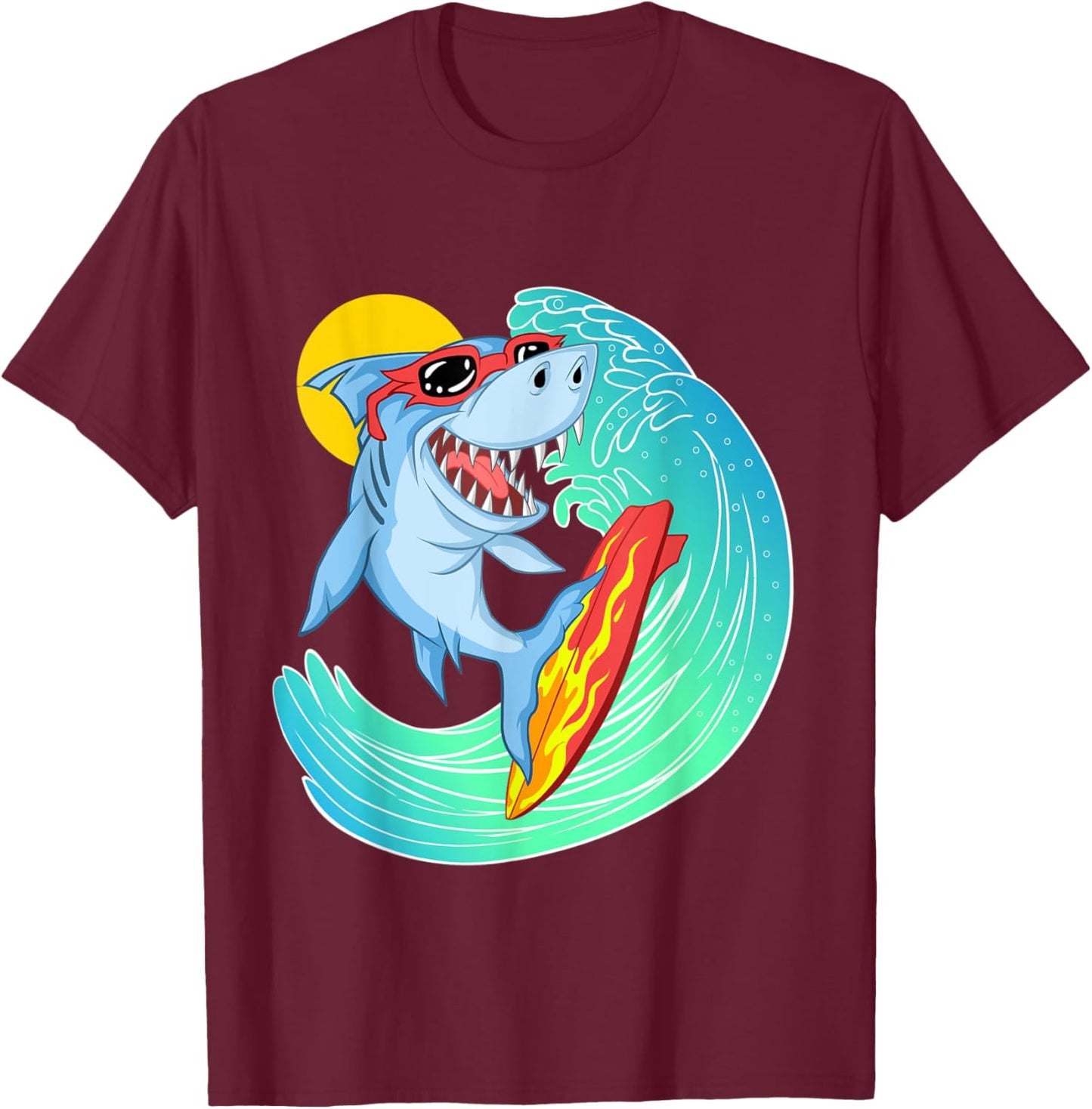 Surfing Shark Cute Sea Animal | Ocean Creature Adult & Kids T-Shirt - T-Shirt | Maroon