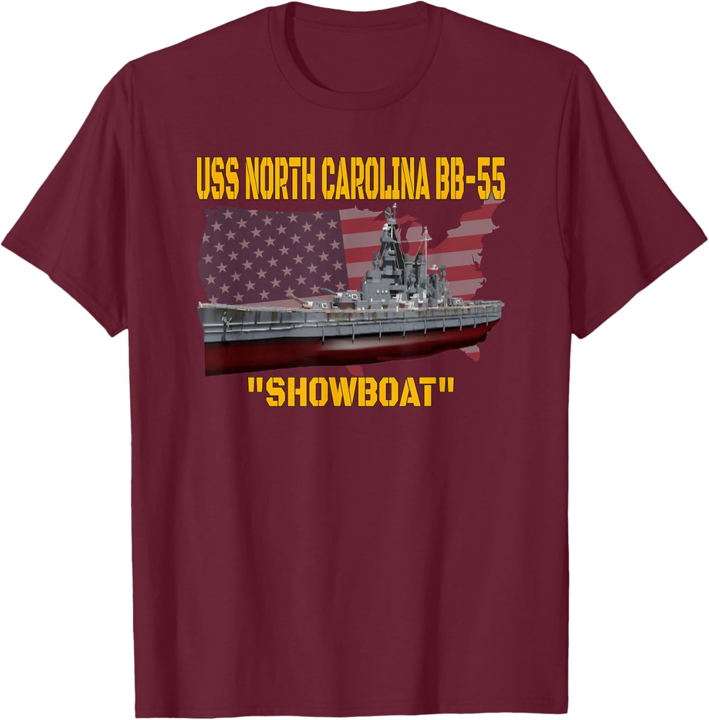 USS North Carolina BB-55 Battleship & WW2 American Warship T-Shirt - T-Shirt | Maroon