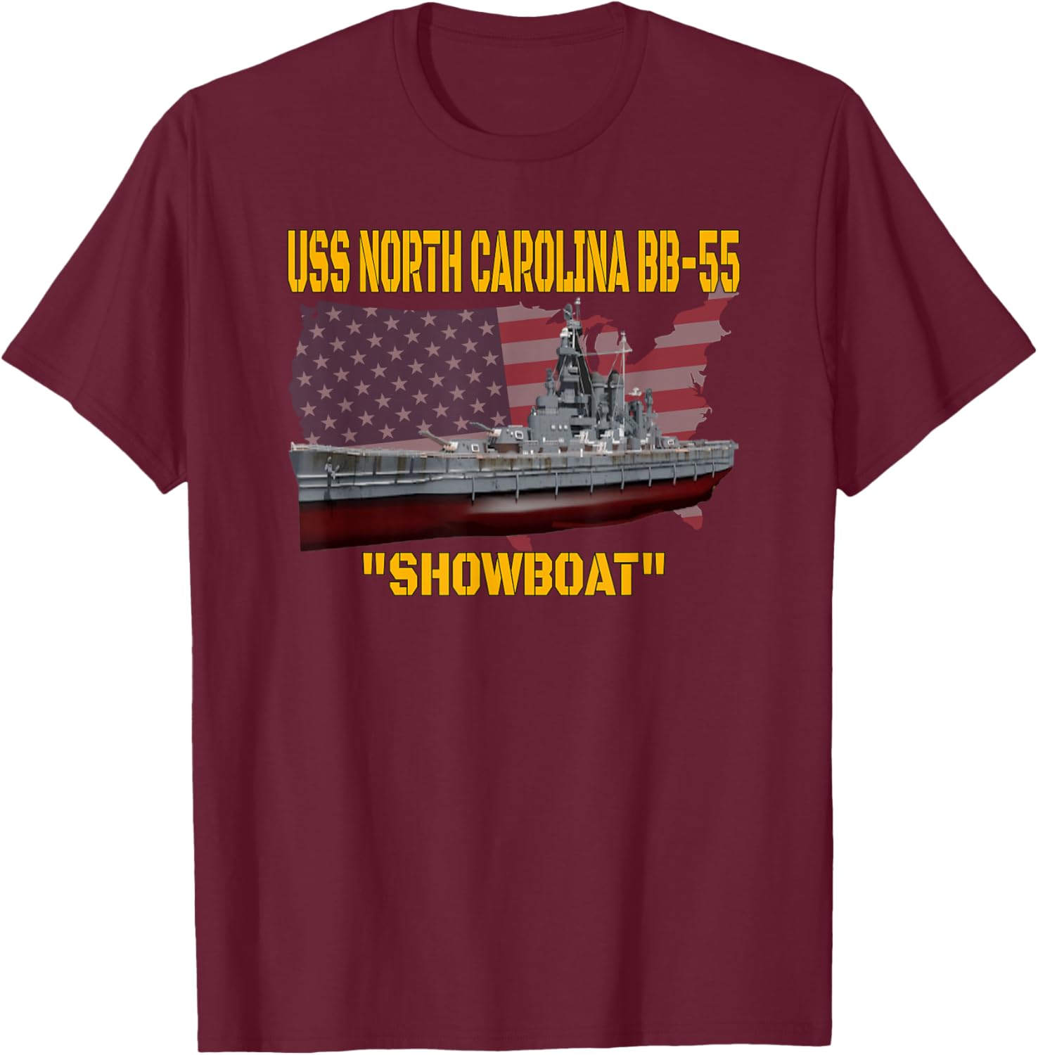USS North Carolina BB-55 Battleship & WW2 American Warship T-Shirt - T-Shirt | Maroon