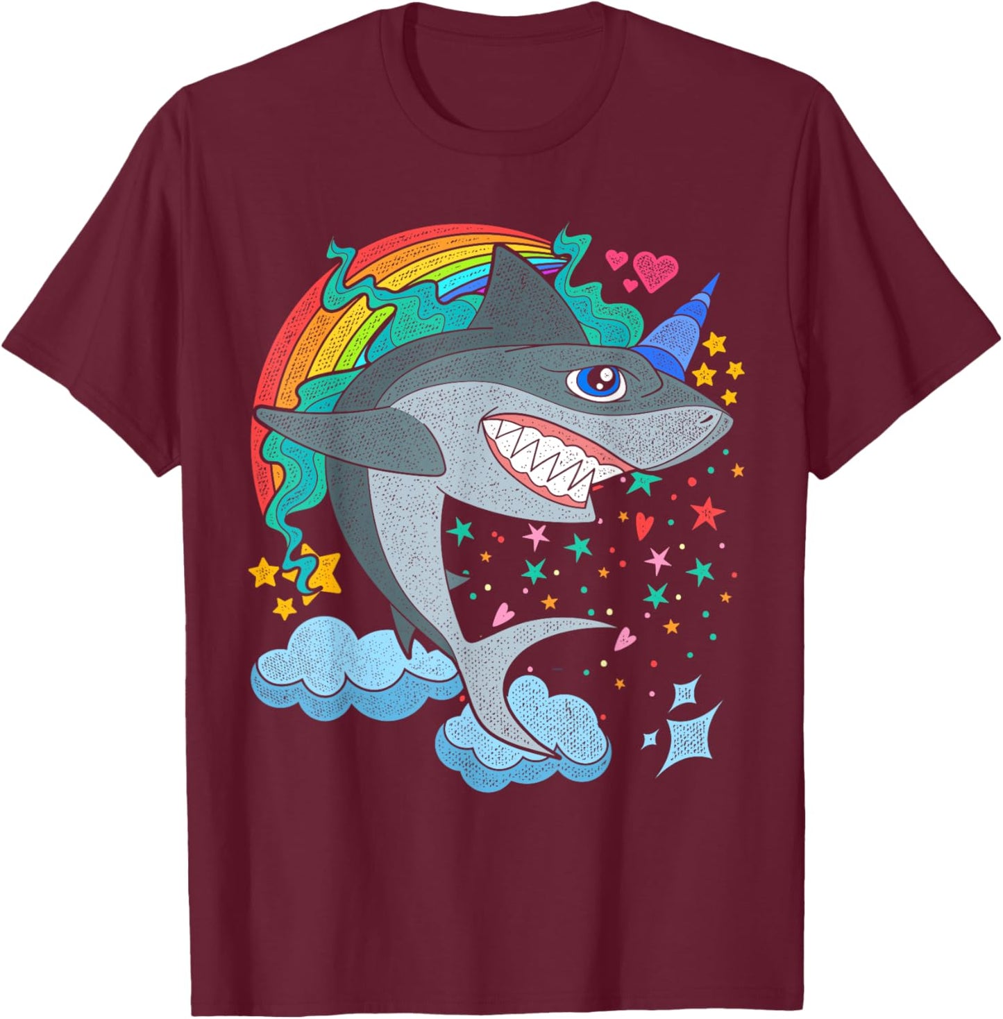 Cute Rainbow Fantasy Ocean Animal Sharkicorn Shark Unicorn T-Shirt - T-Shirt | Maroon