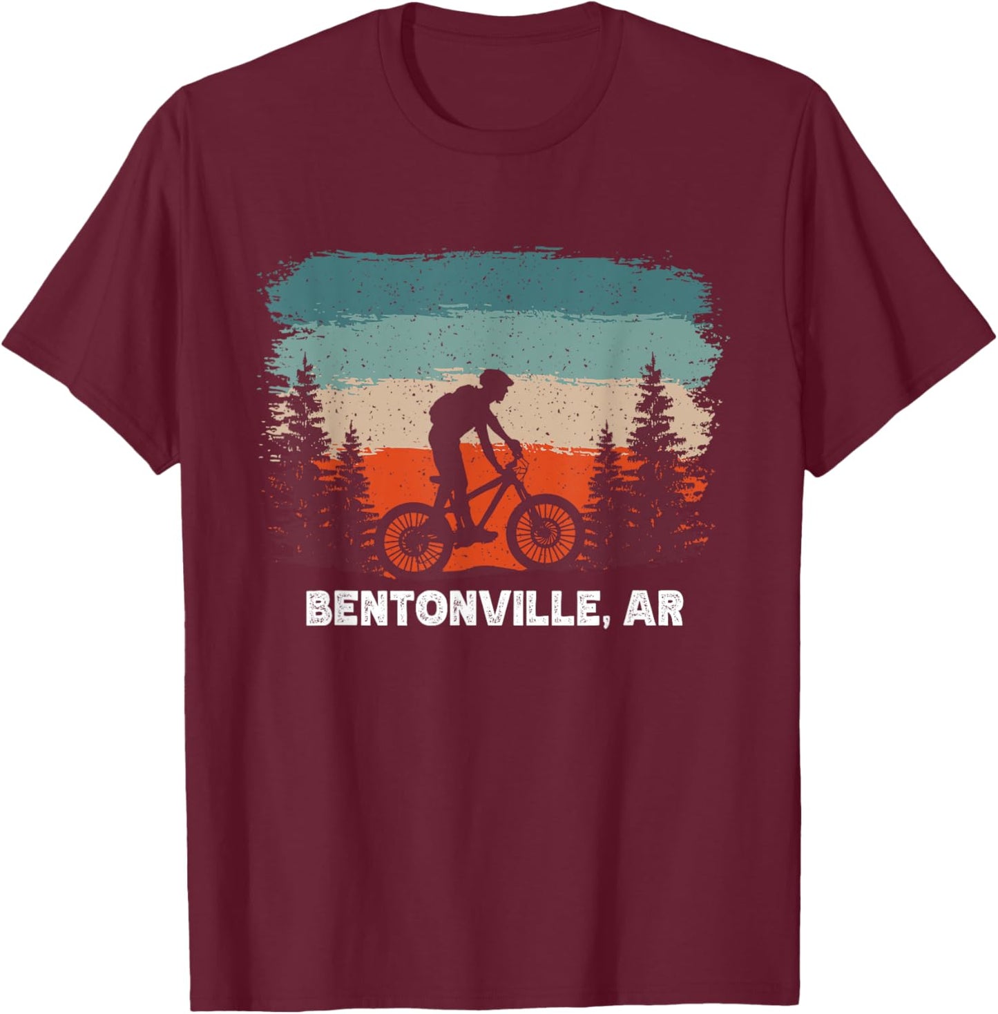 Mountain Bike Retro Sunset Vintage Bentonville, AR T-Shirt - T-Shirt | Maroon