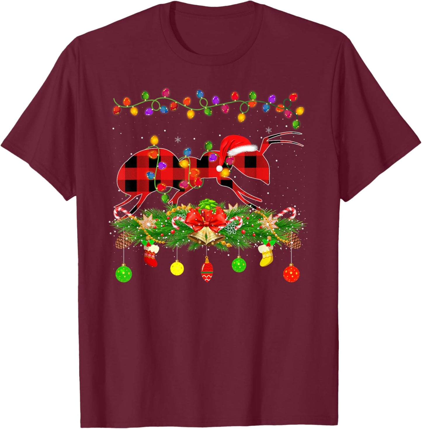 Funny Matching Buffalo Plaid Ants Christmas Pajama T-Shirt - T-Shirt | Maroon