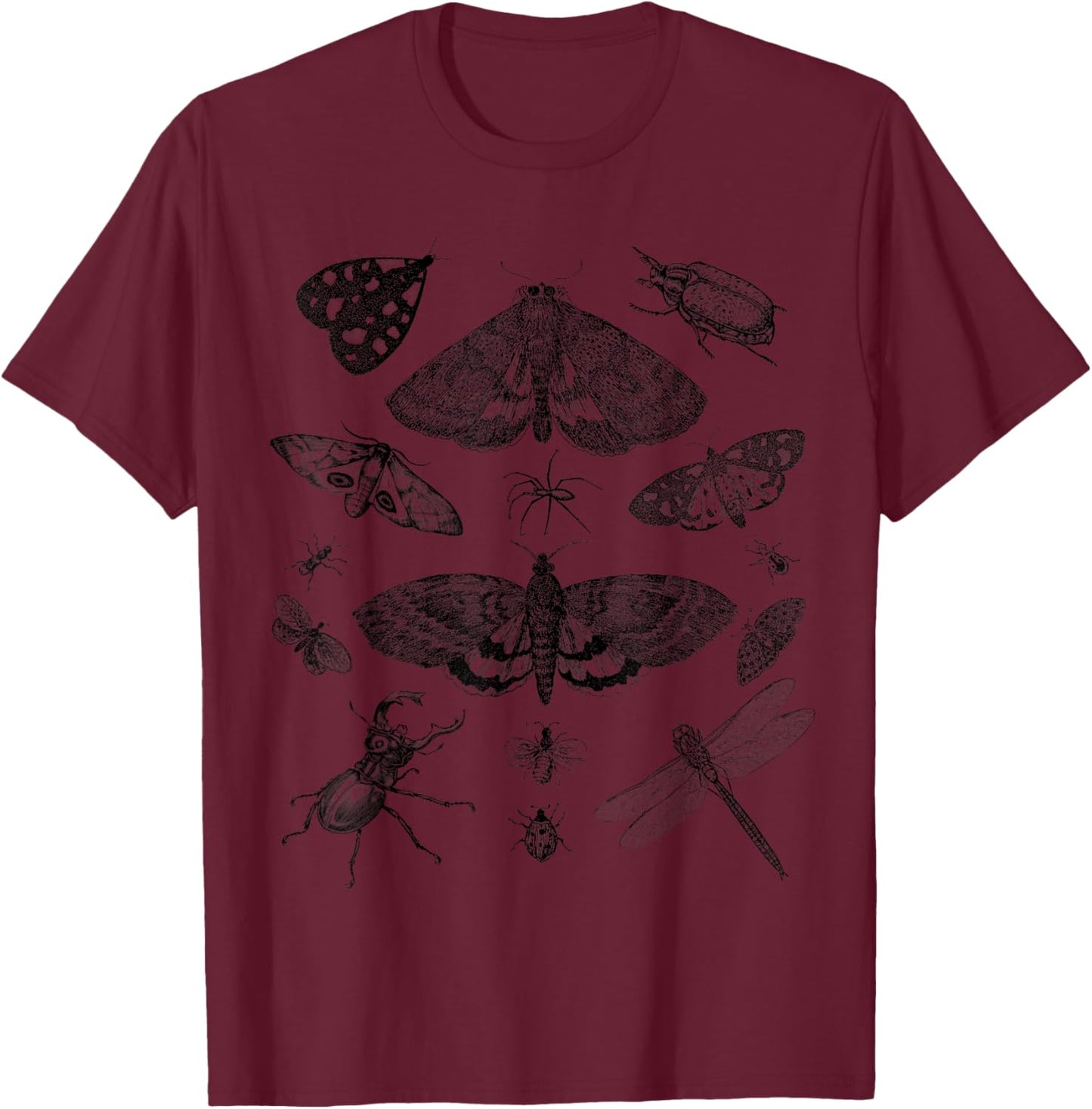 Insect Bug Collection Vintage Moth Beetle Dragonfly T-Shirt - T-Shirt | Maroon