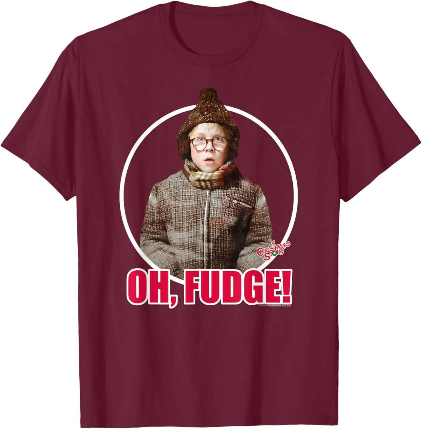 A Christmas Story Ralphie Photo Oh Fudge Funny Holiday T-Shirt - T-Shirt | Maroon