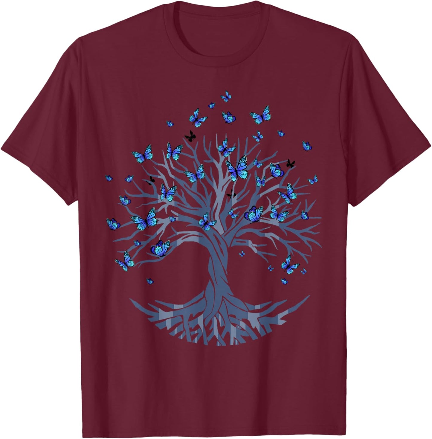 Butterfly Tree Beautiful Animal Butterflies Tree Nature T-Shirt - T-Shirt | Maroon