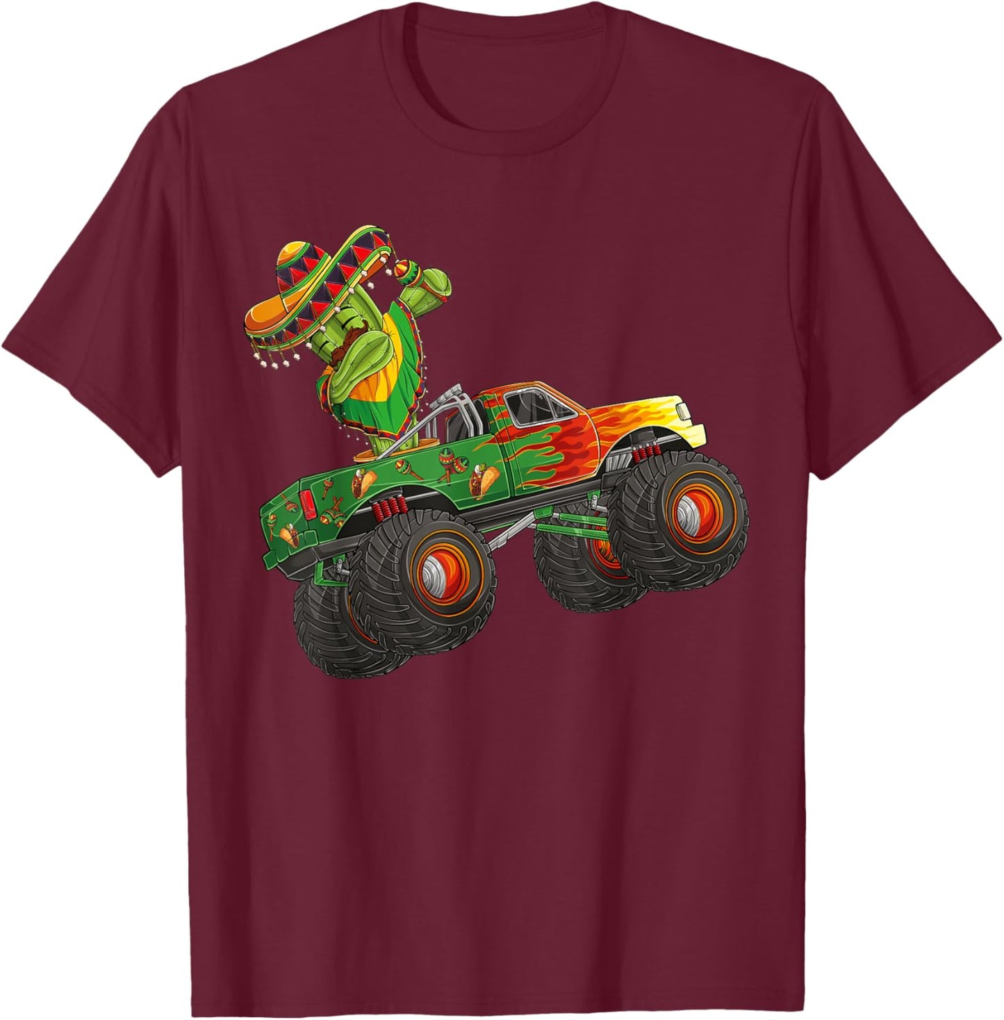 Dabbing Cactus Cinco De Mayo Monster Truck Boys Kids girls T-Shirt - T-Shirt | Maroon