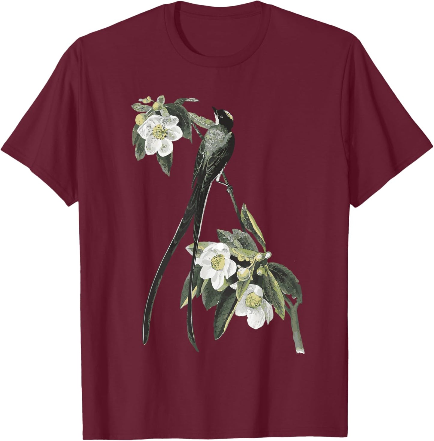Fork Tailed Flycatcher Scissortail Garden Flower Bird Lover T-Shirt - T-Shirt | Maroon