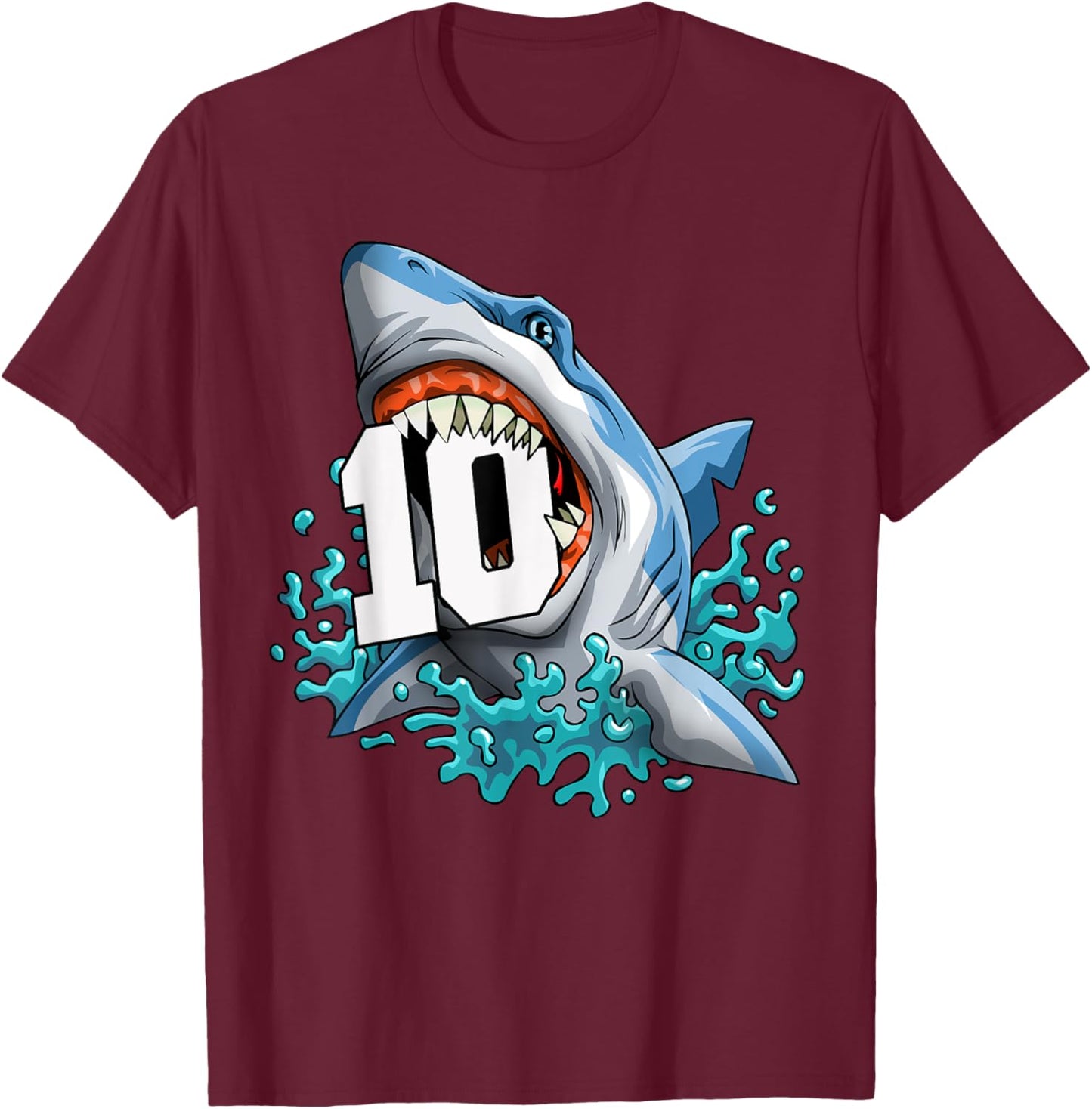 Kids Shark 10th Birthday Boy Funny Shark 10 yrs Old Birthday T-Shirt - T-Shirt | Maroon