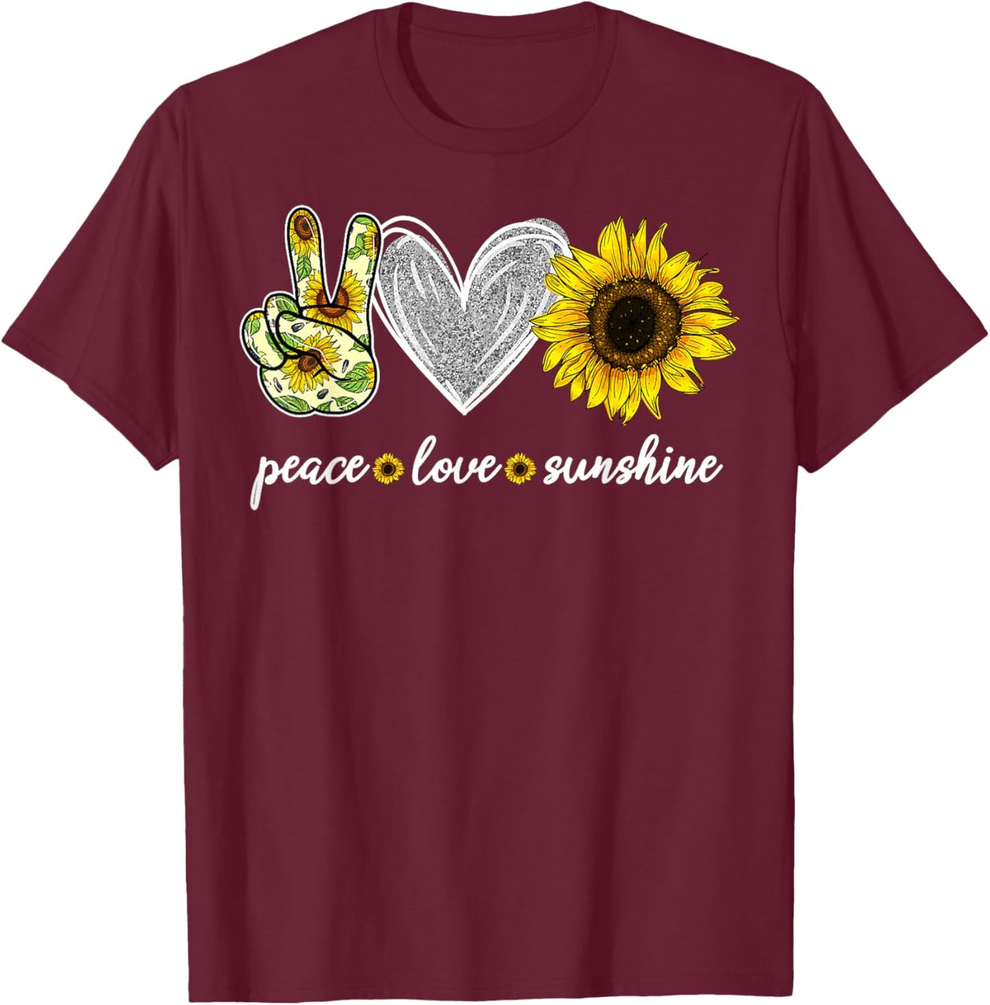Peace Love Sunshine Sunflower Hippie Sunflower Lover Gifts T-Shirt - T-Shirt | Maroon
