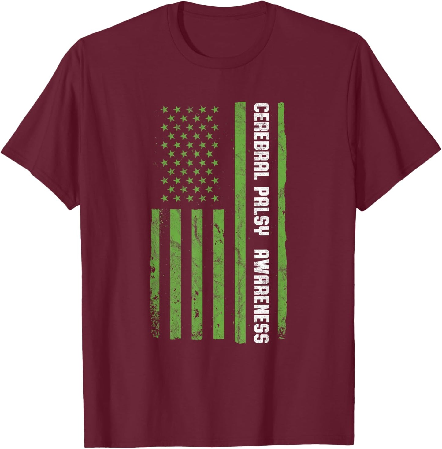 Cerebral Palsy Awareness Month American Flag CP T-Shirt - T-Shirt | Maroon
