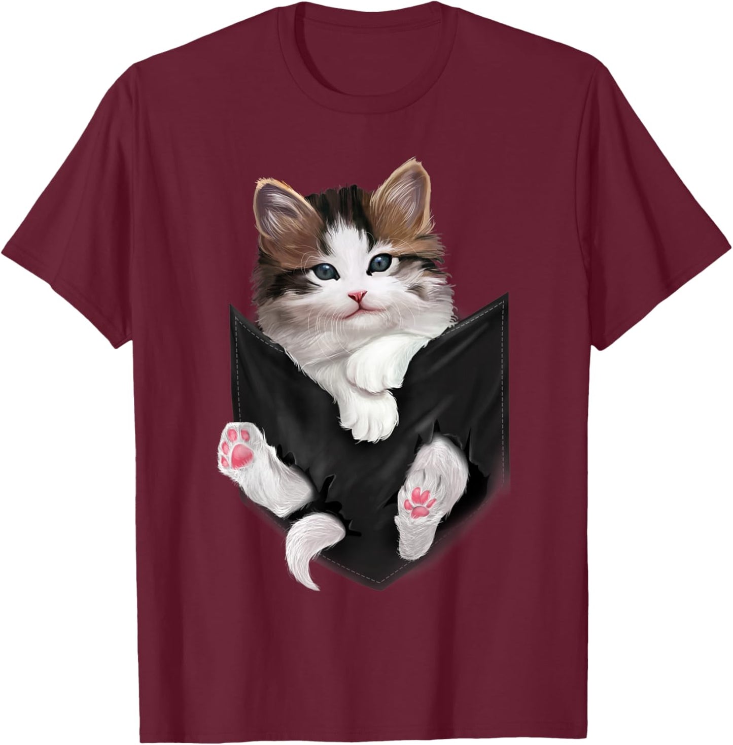 Cute White Kitty in Pocket Cats Shirt Gifts T-Shirt - T-Shirt | Maroon