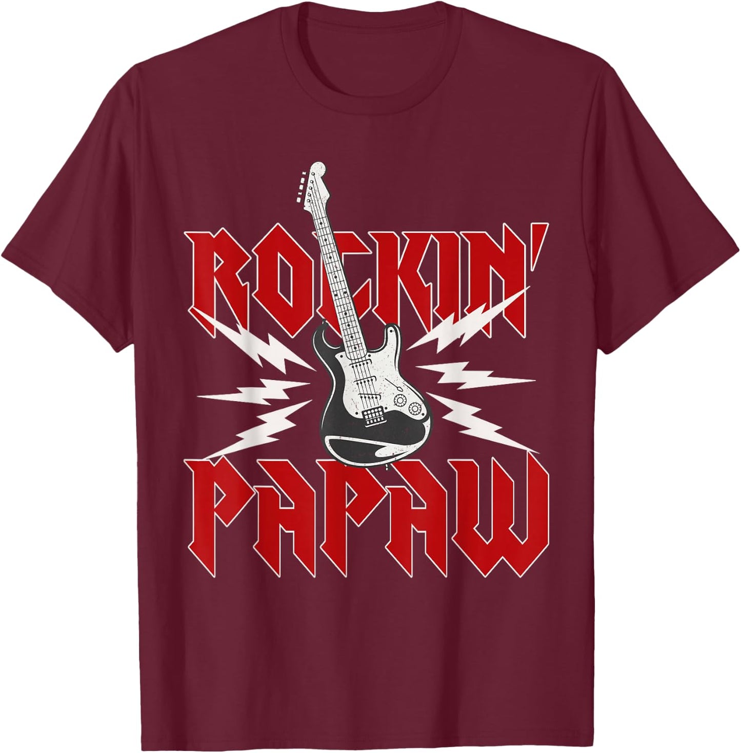 Papaw Rockin One Birthday Family Matching Rock Guitar T-Shirt - T-Shirt | Maroon