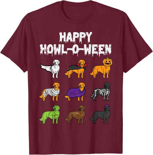 Halloween Dog Howl O Ween Golden Retriever Men Women Kids T-Shirt - T-Shirt | Maroon