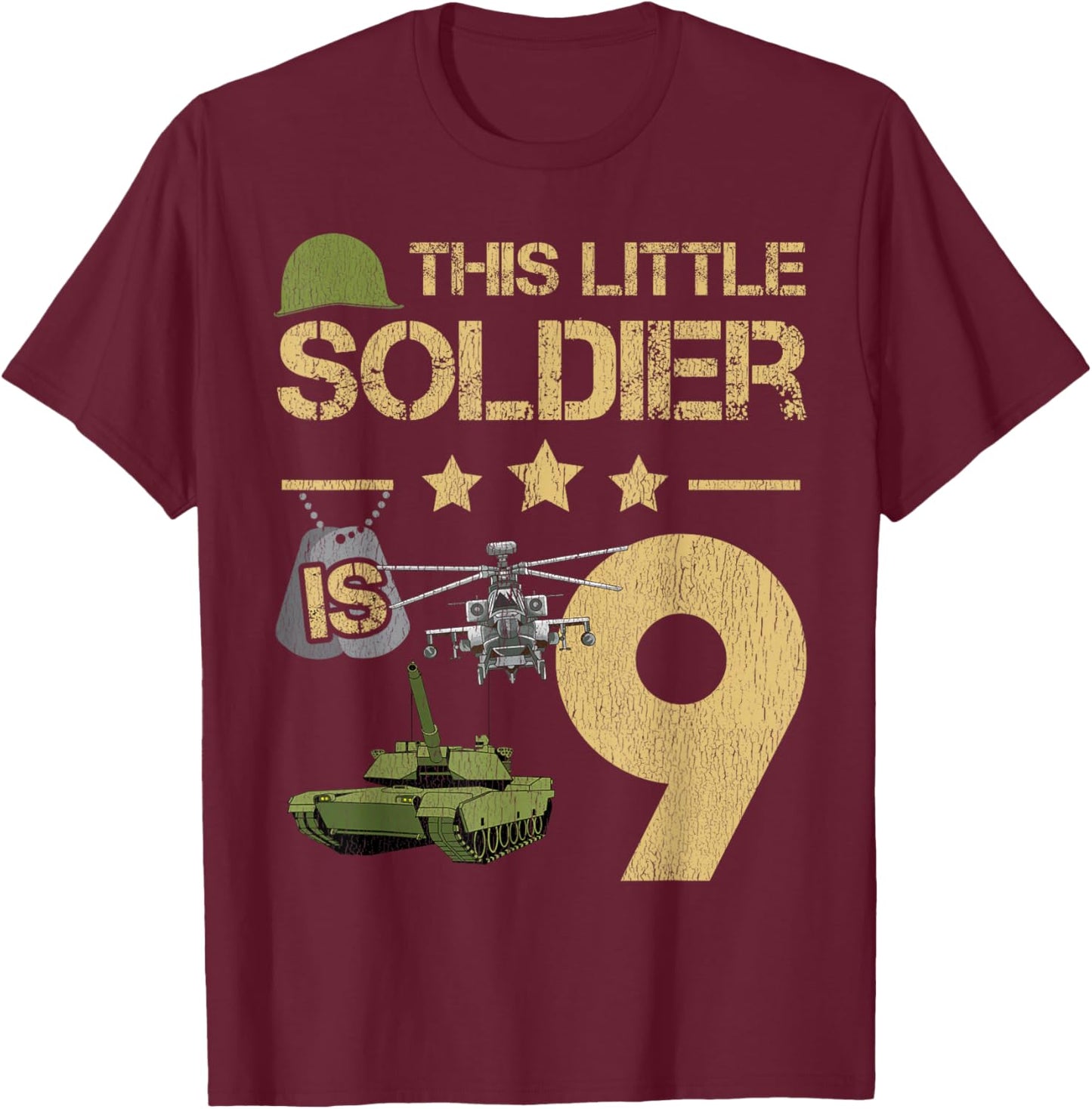 9 Year Old Soldier Birthday Boy 9th Birthday Kids Army Camo T-Shirt - T-Shirt | Maroon