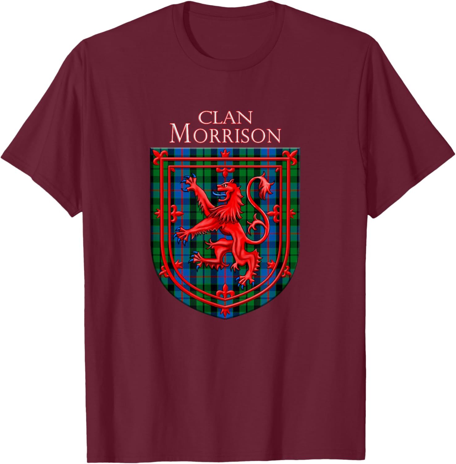 Morrison Tartan Scottish Plaid Lion Rampant T-Shirt - T-Shirt | Maroon