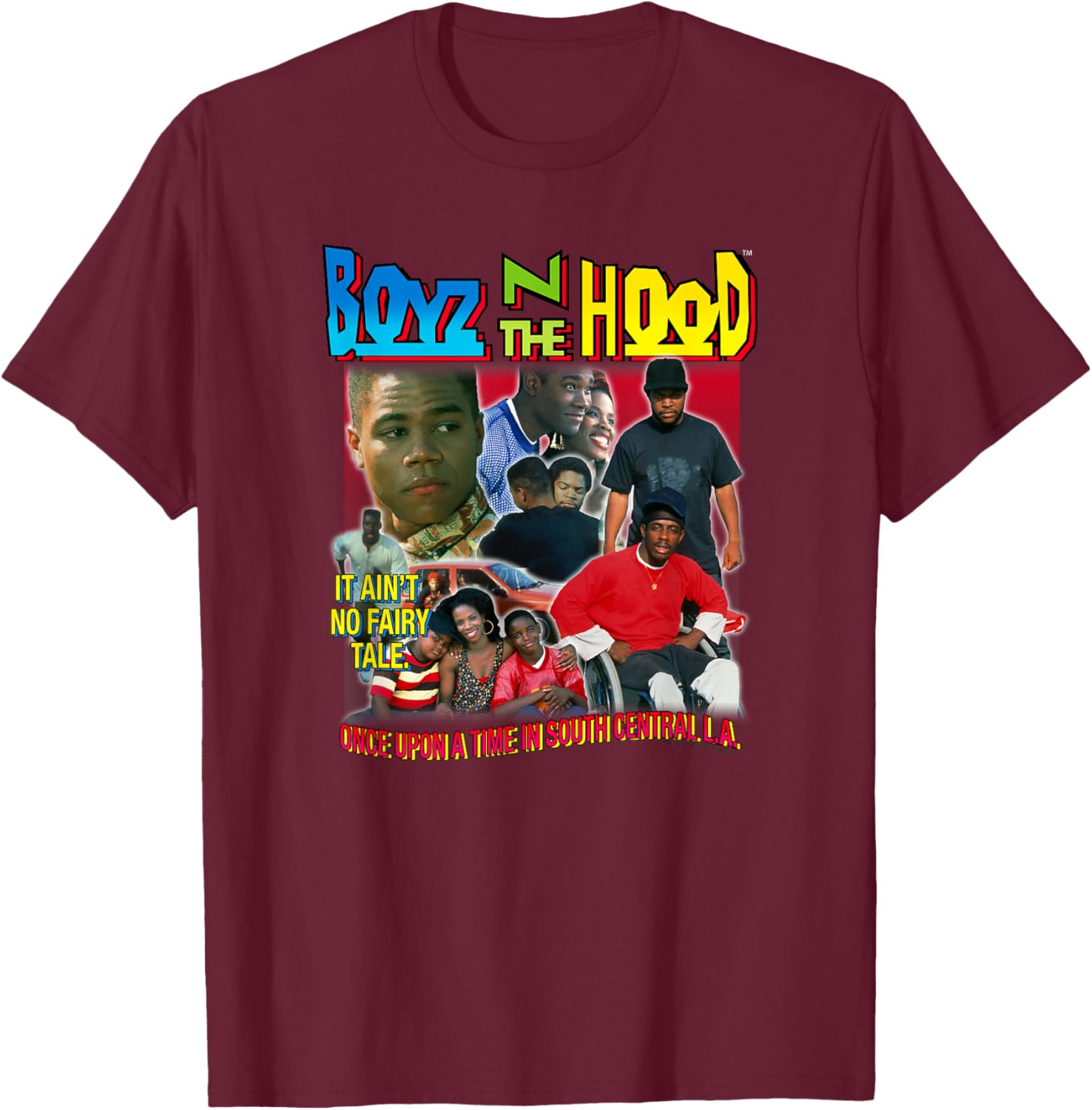 Boyz n The Hood 90's Throwback Collage T-Shirt - T-Shirt | Maroon