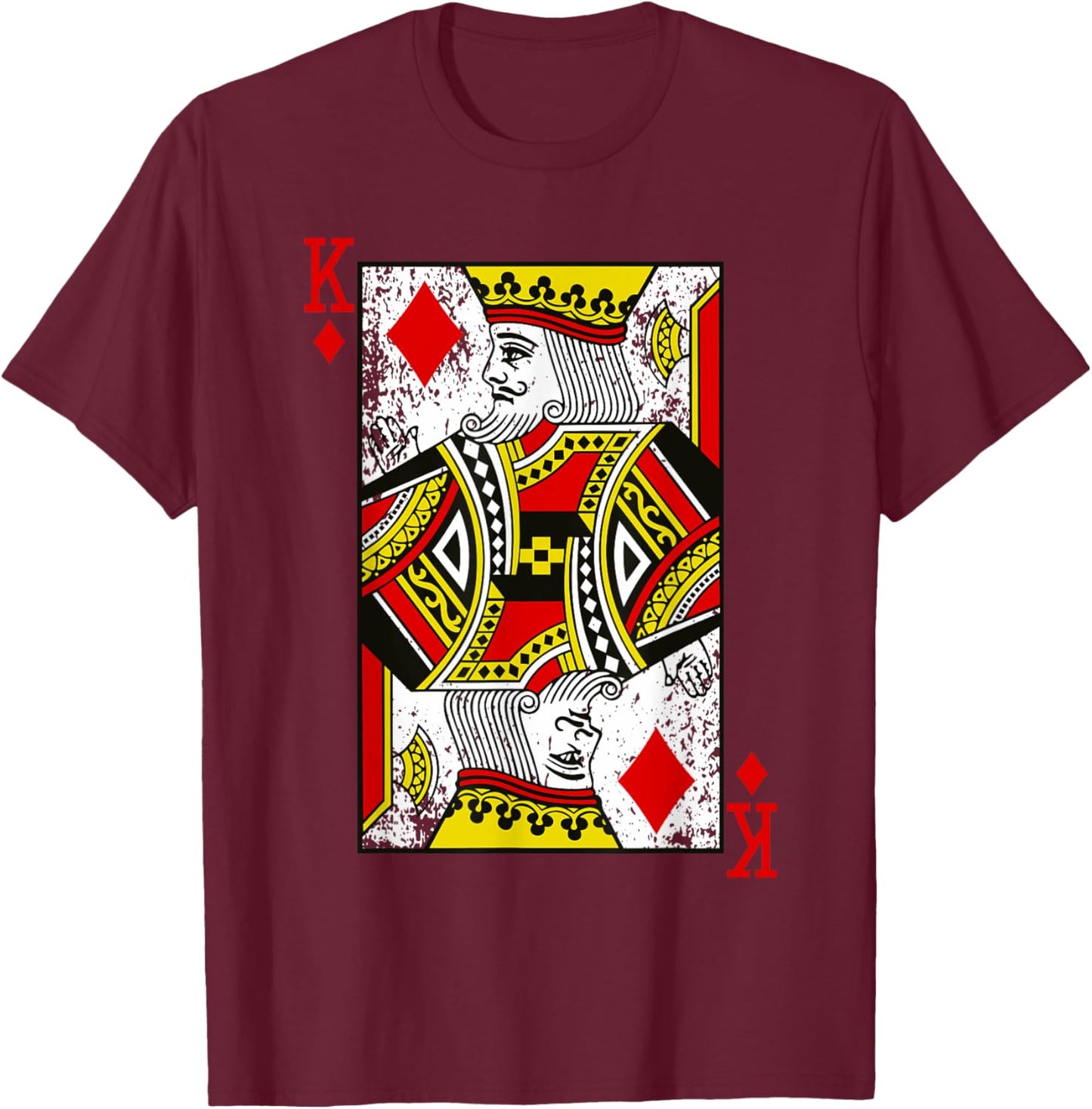 King of Diamonds Playing Card Distressed T-Shirt - T-Shirt | Maroon