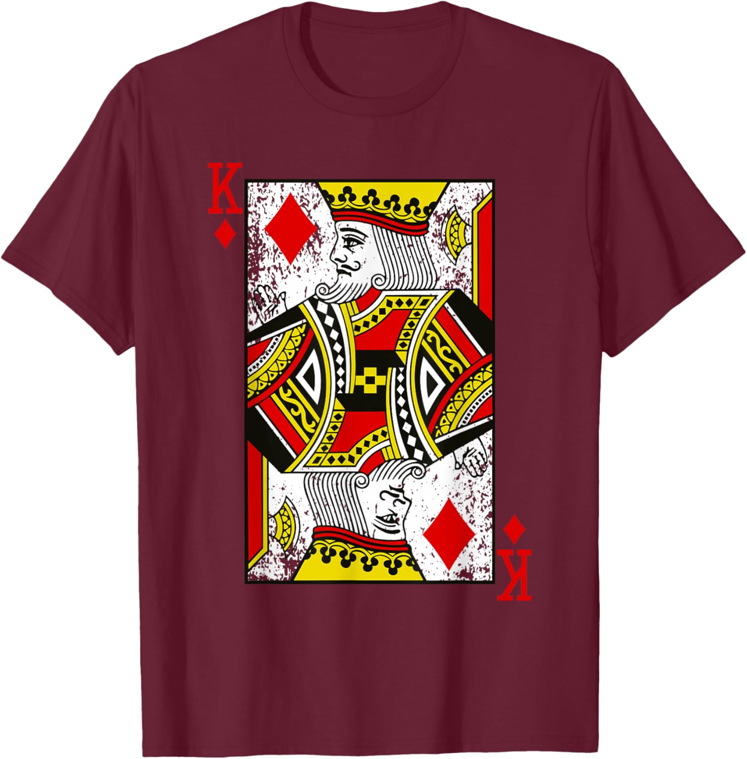 King of Diamonds Playing Card Distressed T-Shirt - T-Shirt | Maroon