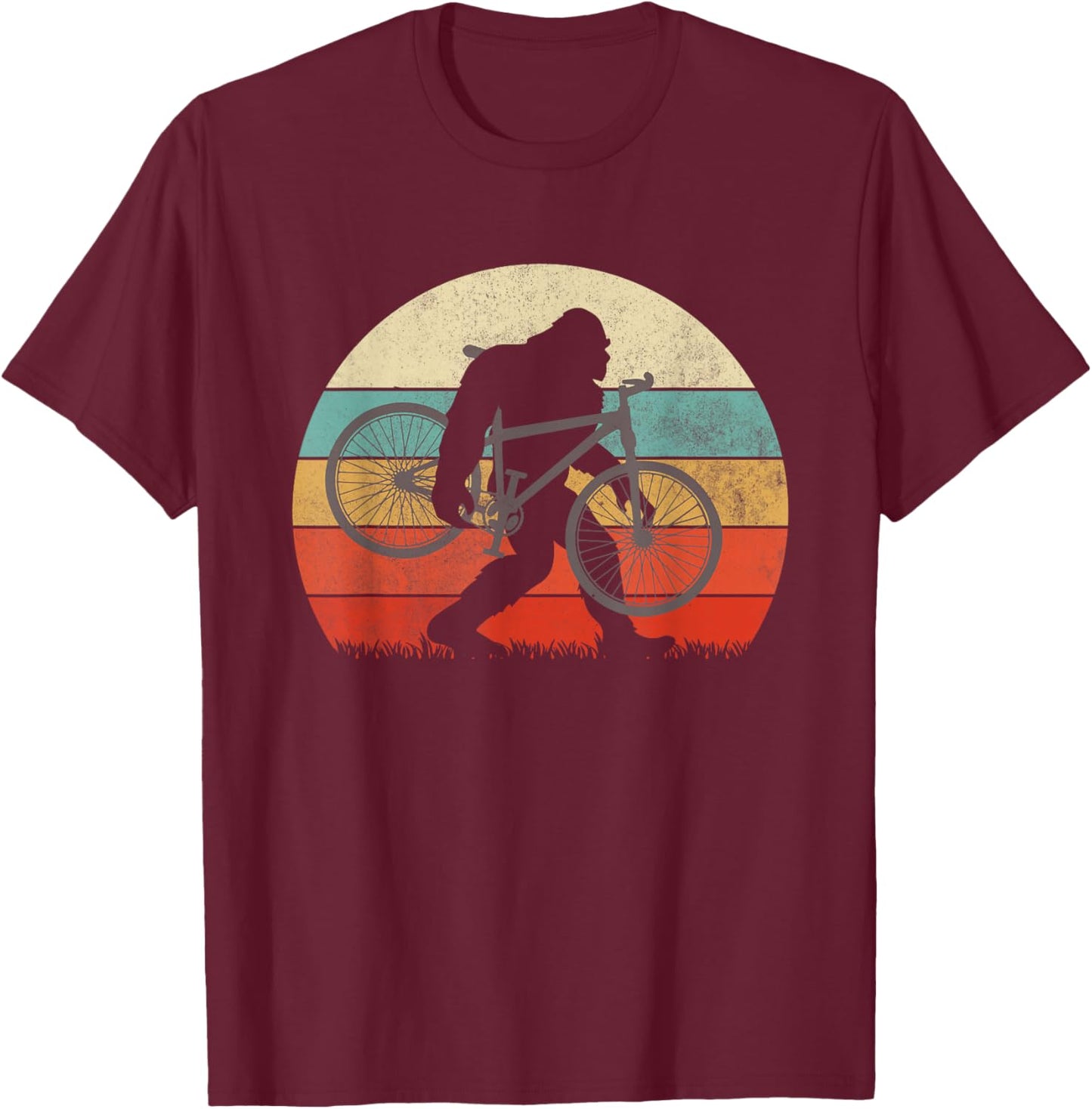 Bigfoot Mountain Bike Funny MTB Biking Cycling Sasquatch Men T-Shirt - T-Shirt | Maroon