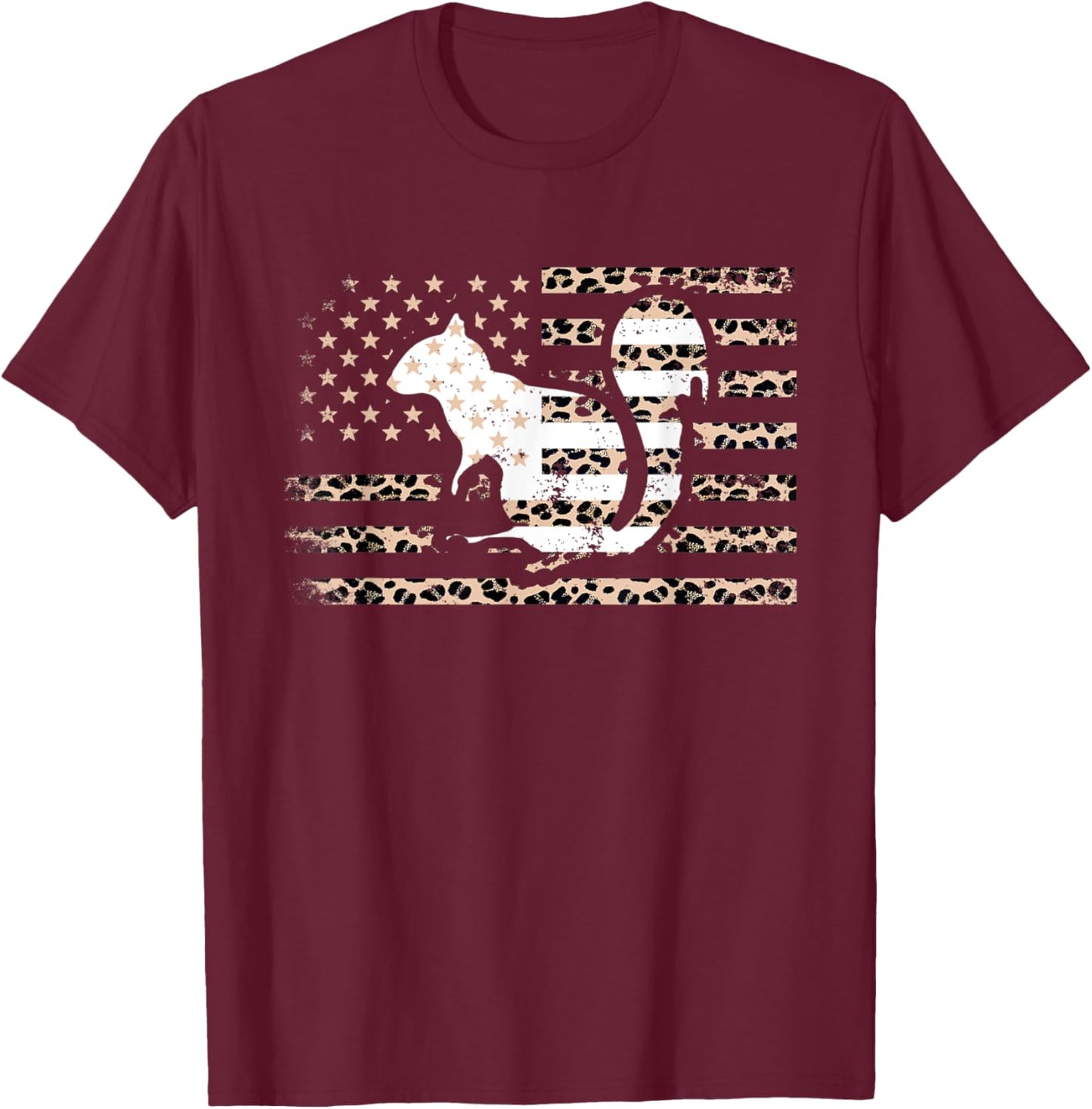 Squirrel American Flag Leopard Print US Flag Squirrel Lovers Kids Men T-Shirt - T-Shirt | Maroon