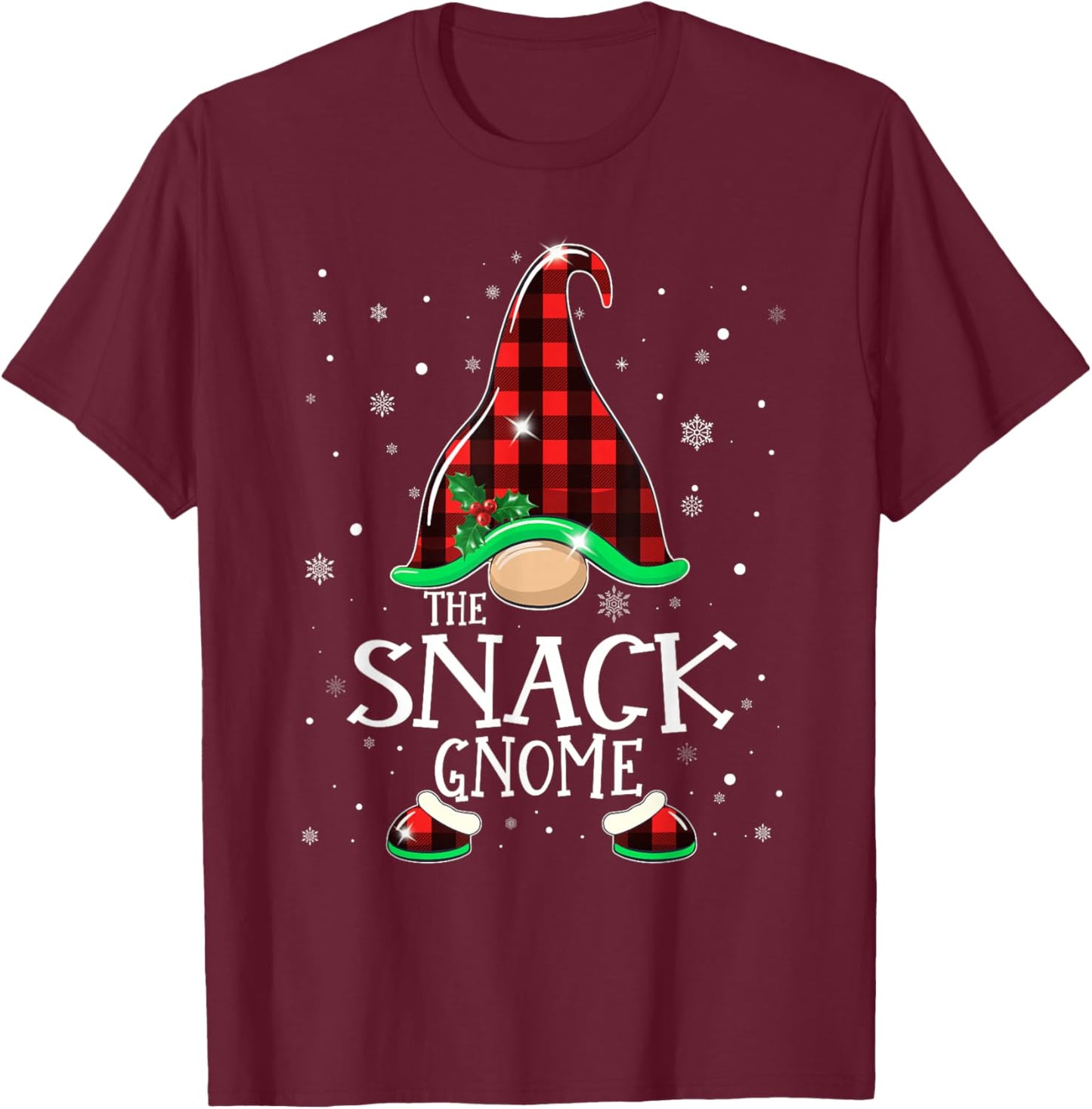 Funny The Snack Gnome Buffalo Matching Christmas Pajama T-Shirt - T-Shirt | Maroon