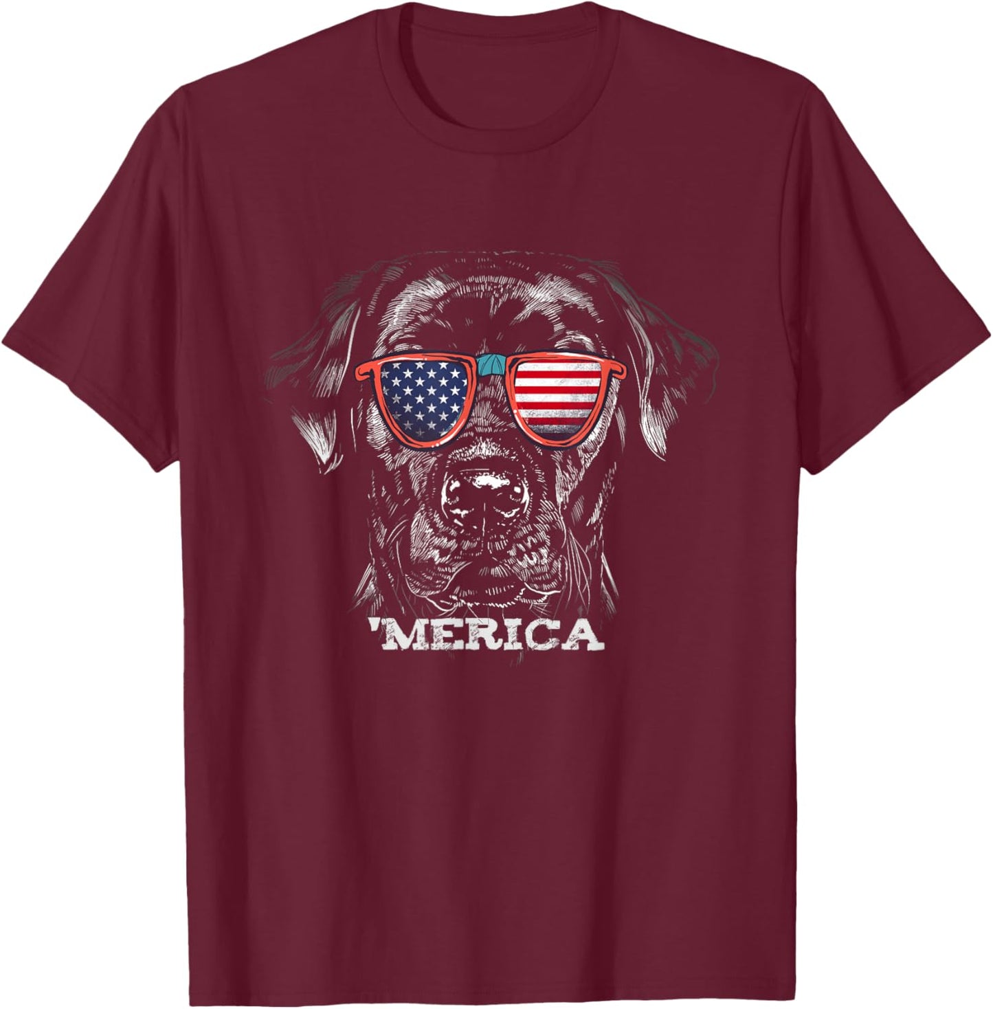 American Black Labrador with USA Flag sunglasses Lab Owner T-Shirt - T-Shirt | Maroon