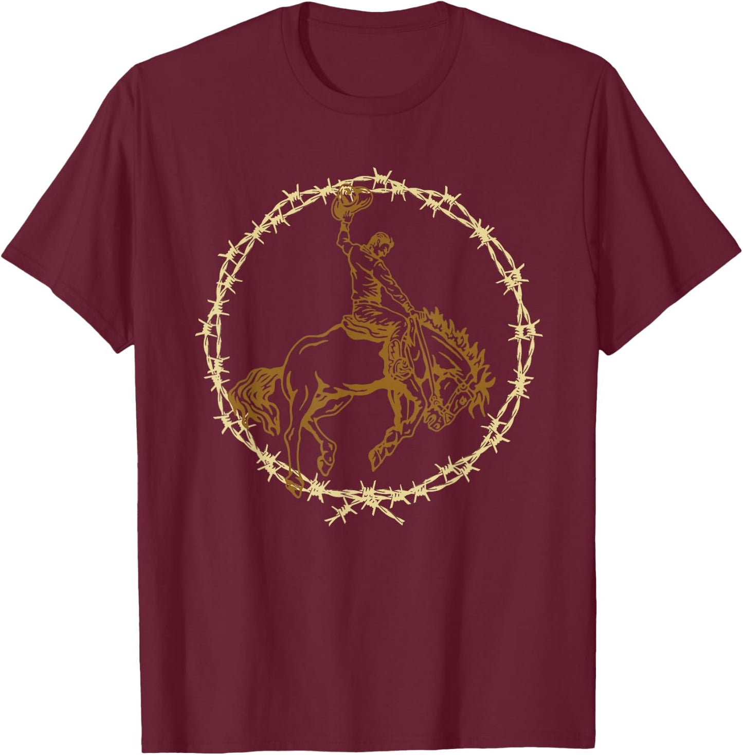 Western Barbed Wire Bronc Cowboy T-Shirt - T-Shirt | Maroon