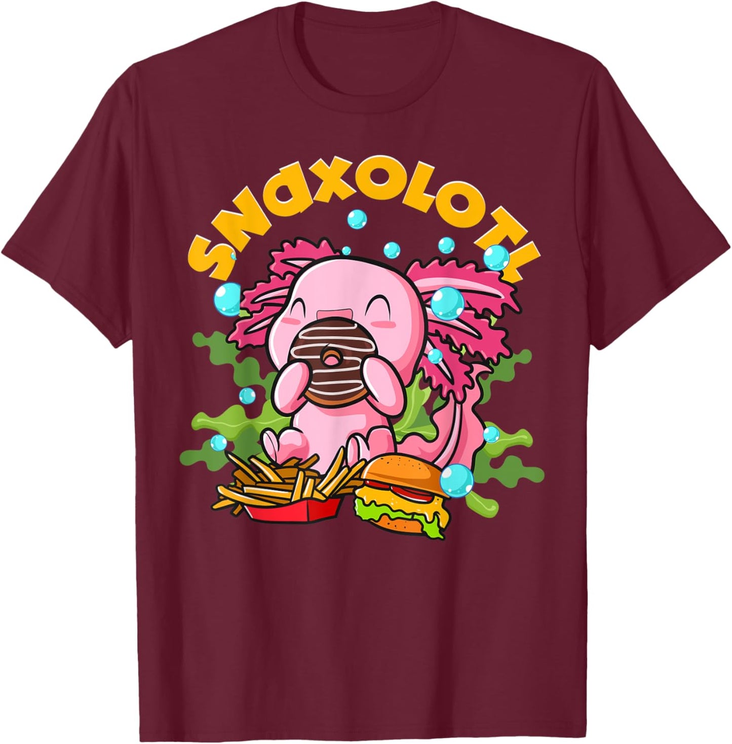 Axolotl Cookie Food Snaxolotl Snackalotl Kawaii Anime Lizard T-Shirt - T-Shirt | Maroon