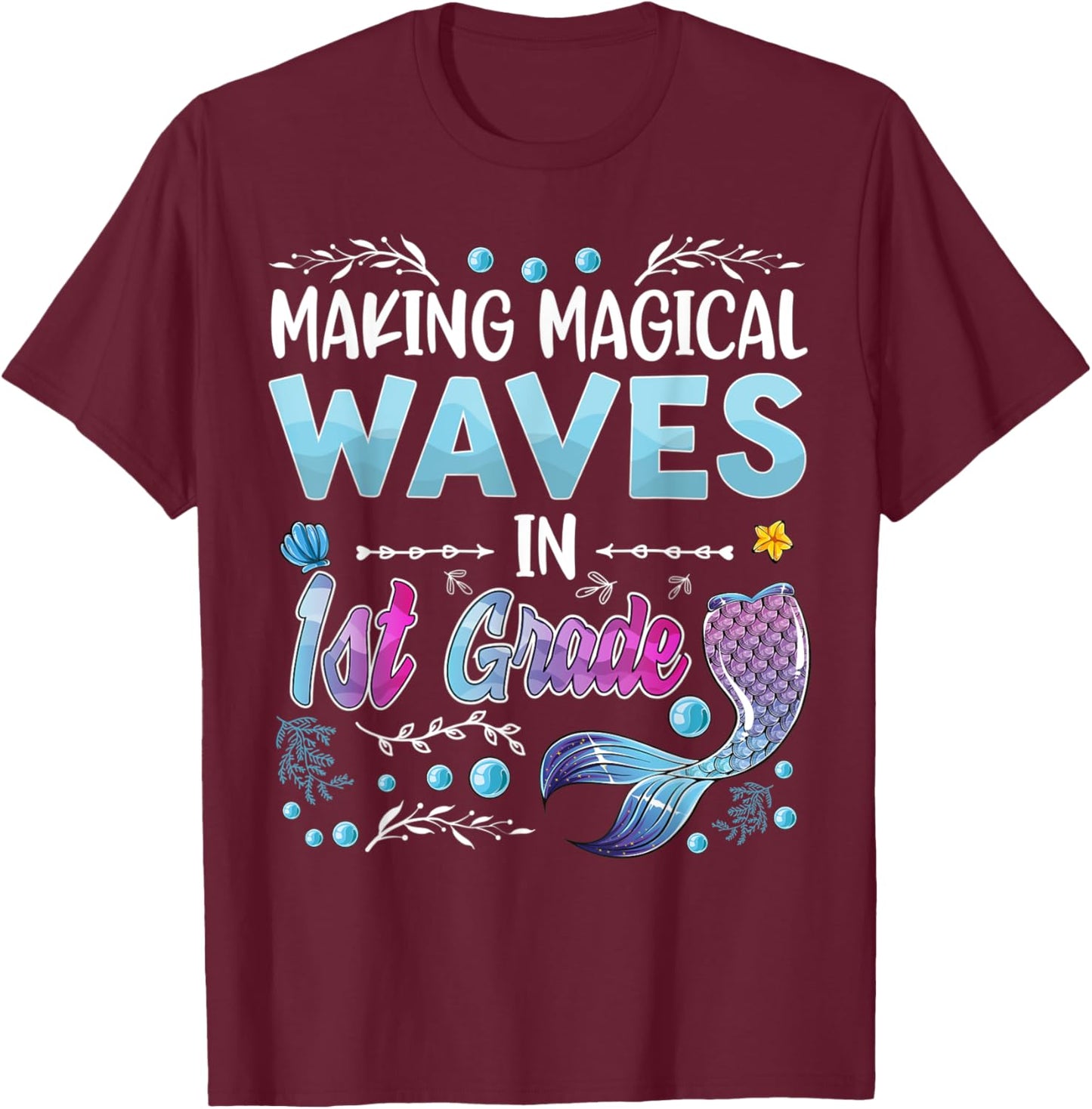 1st Grade Cute Mermaid girls 1st day of back to school kids T-Shirt - T-Shirt | Maroon
