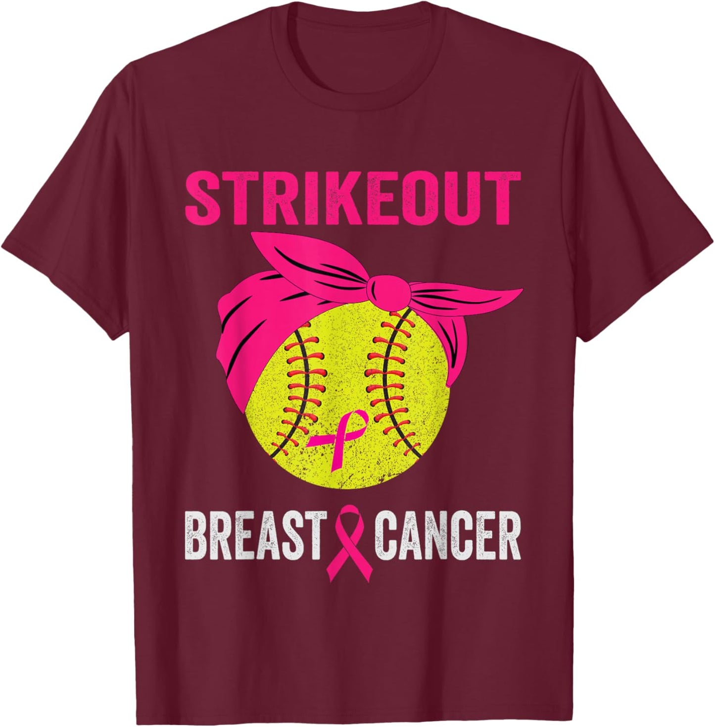 Strike Out Softball Breast Cancer Awareness Messy Bun T-Shirt - T-Shirt | Maroon