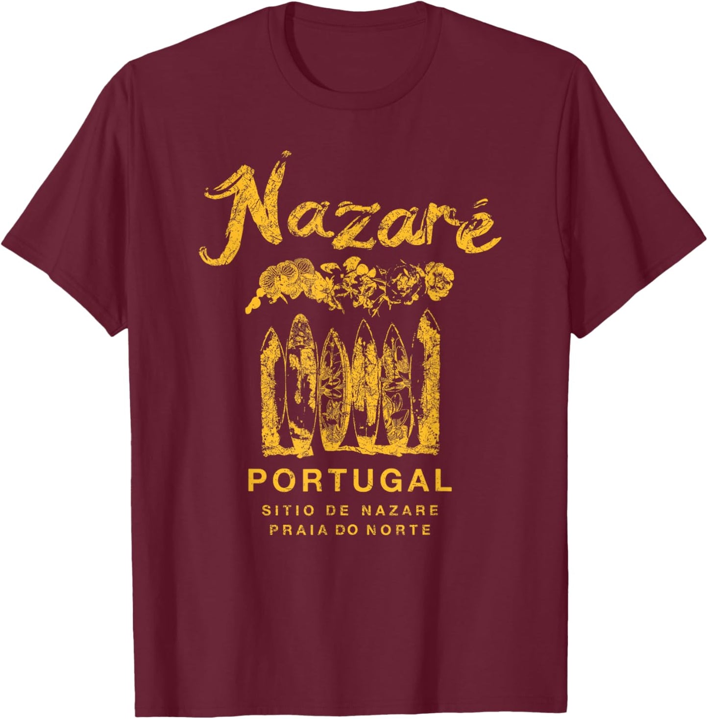 Nazare Portugal Surfing Vintage T-Shirt - T-Shirt | Maroon