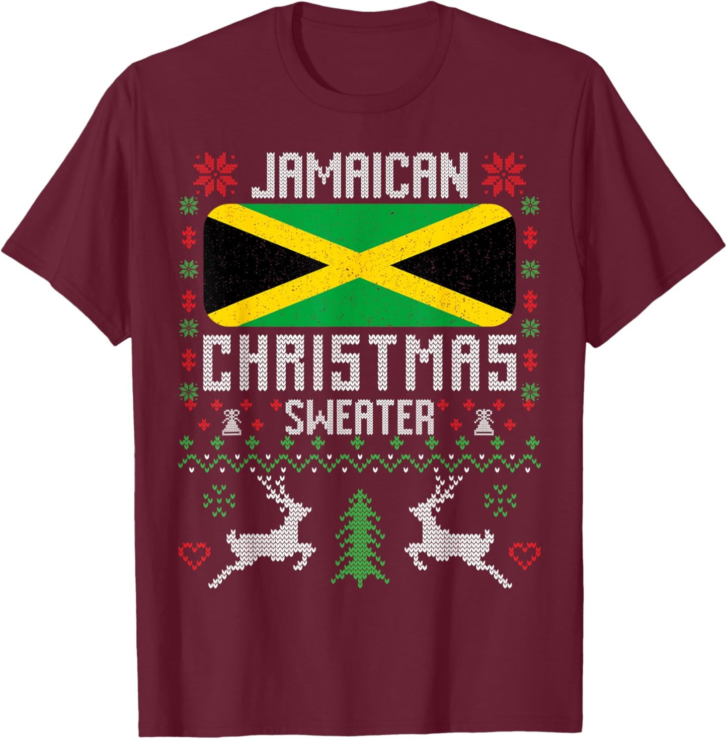 Jamaica Flag Jamaican Christmas Sweater T-Shirt - T-Shirt | Maroon