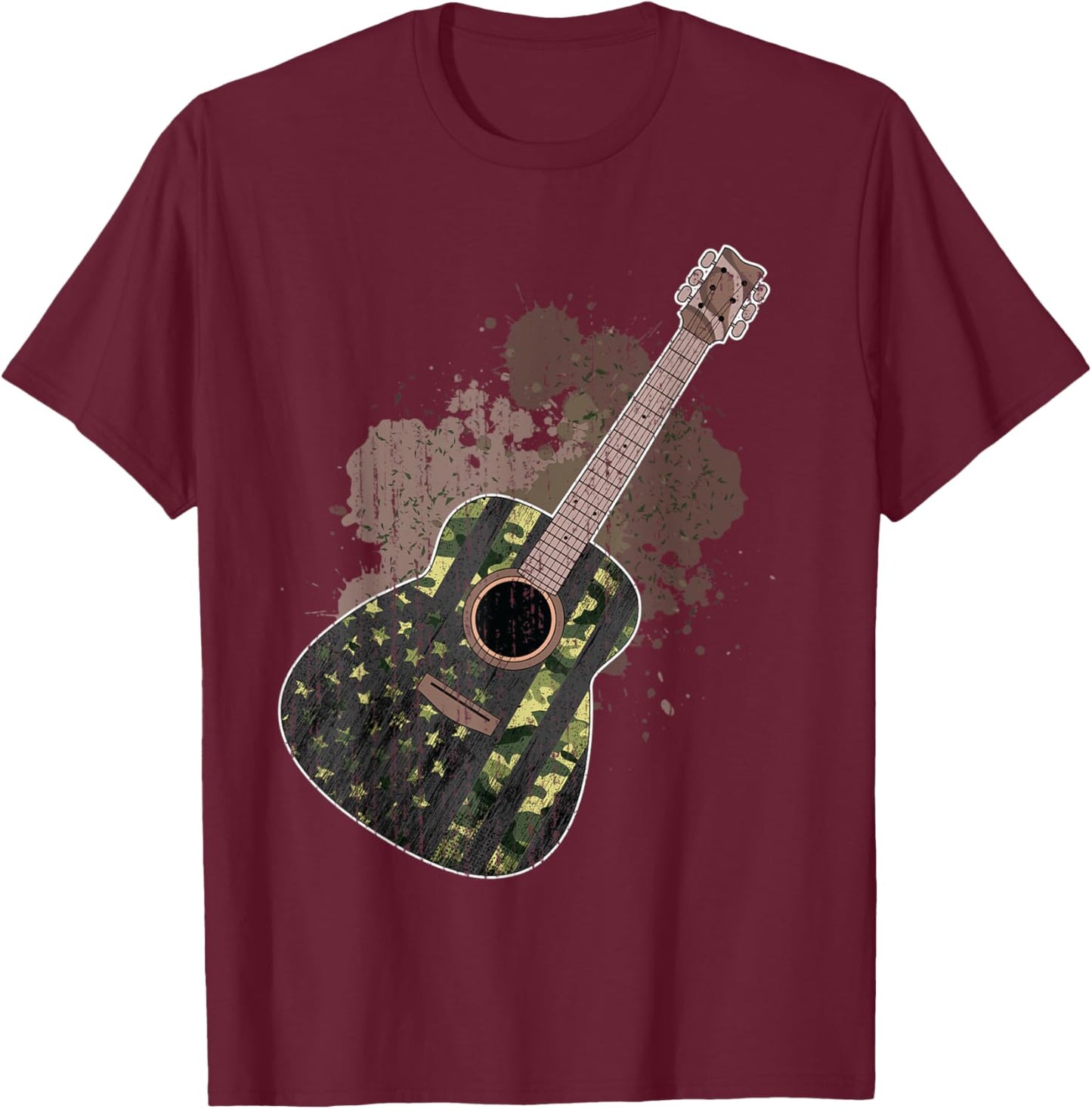 Musical Instrument Guitarist Camouflage US Flag Guitar T-Shirt - T-Shirt | Maroon