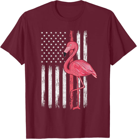 American Flag Pink Flamingo Independence Day 4th Of July T-Shirt - T-Shirt | Maroon