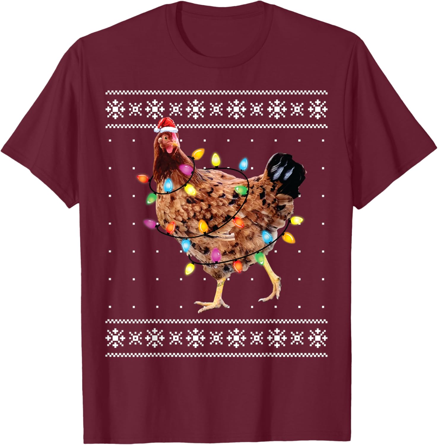 Funny Christmas Santa Chicken Xmas Ugly Sweater T-Shirt - T-Shirt | Maroon