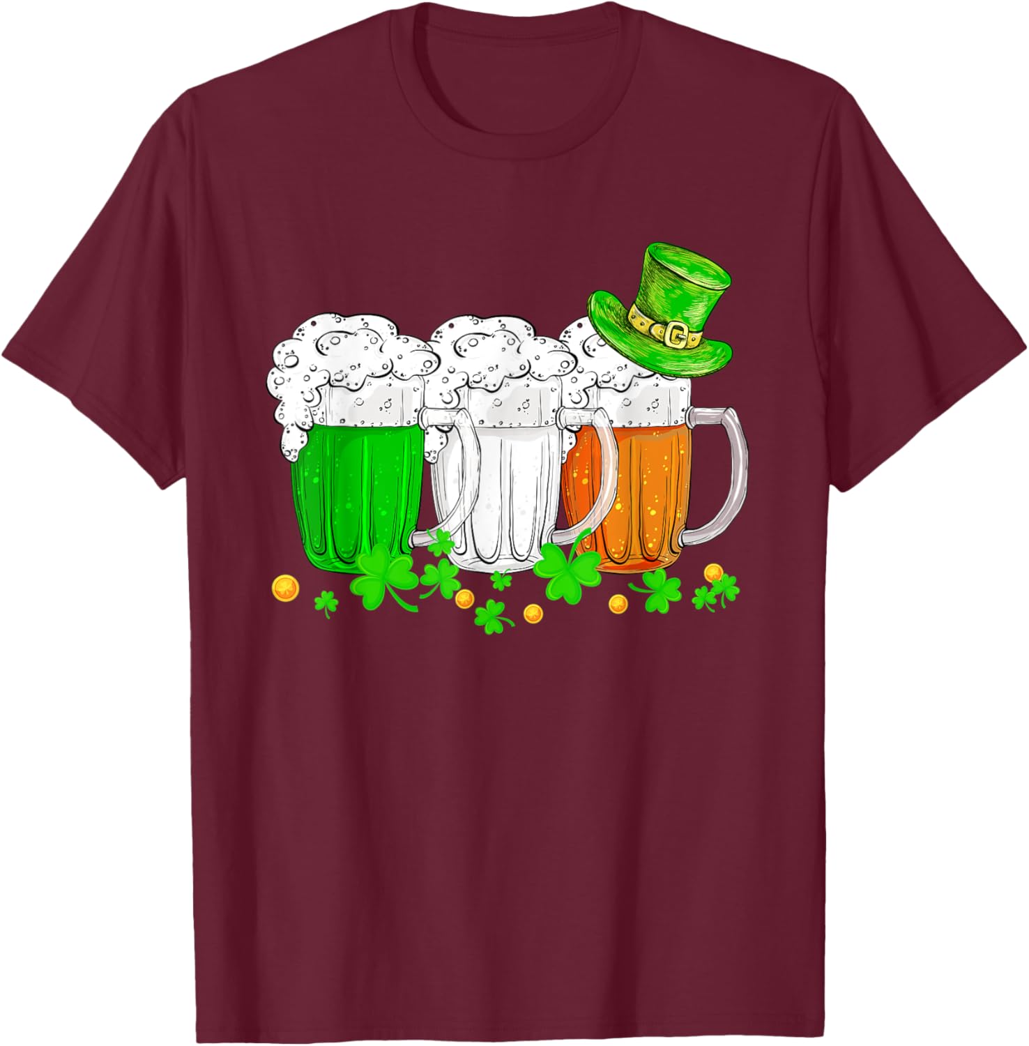 Irish Beer With Irish Hat Funny Drinking St Paddys Day T-Shirt - T-Shirt | Maroon