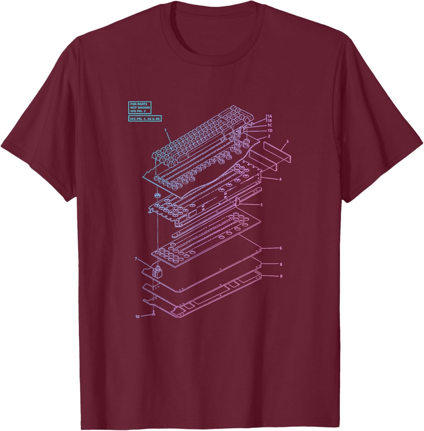 All Things Geek by MCMA Mechanical Keyboard Patent Drawing Graphic Design Art - -Adults, Black, Small T-Shirt - T-Shirt | Maroon