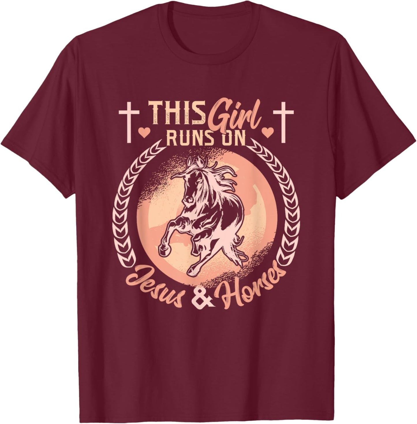 This Girl Runs On Jesus And Horses T-Shirt - T-Shirt | Maroon