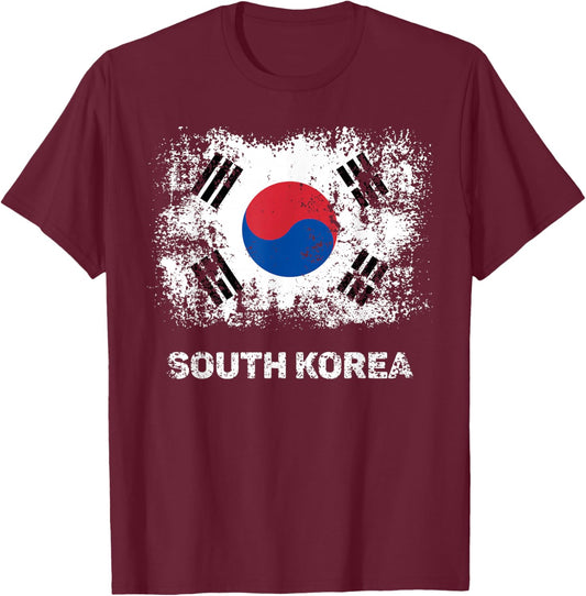 South Korean Flag Shirt Patriotic South Korea Flag Women Kids Men T-Shirt - T-Shirt | Maroon