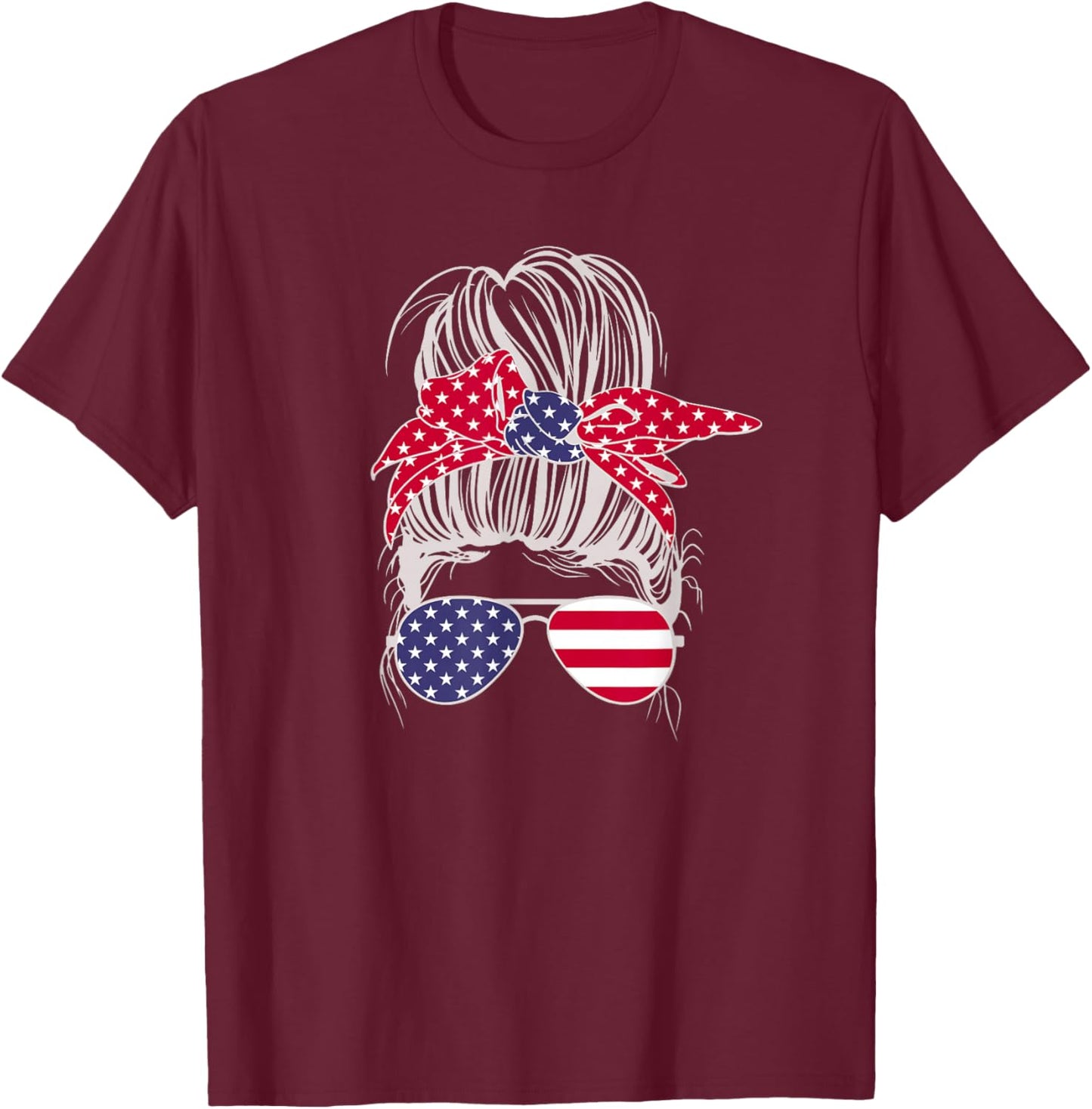 Patriotic Messy Bun Mom Kids Men T-Shirt - T-Shirt | Maroon