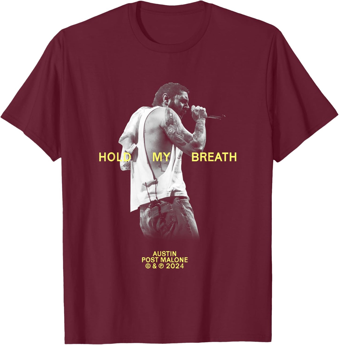 Official Post Malone Hold My Breath T-Shirt - T-Shirt | Maroon