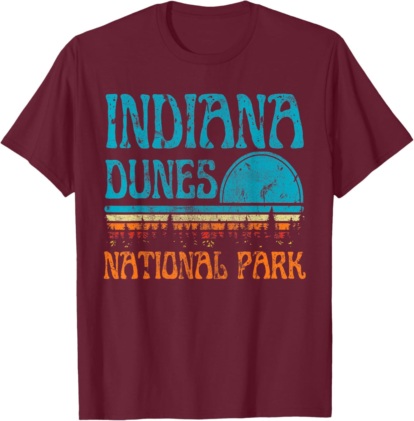 Indiana Dunes National Park Lake Michigan Retro Sunset T-Shirt - T-Shirt | Maroon