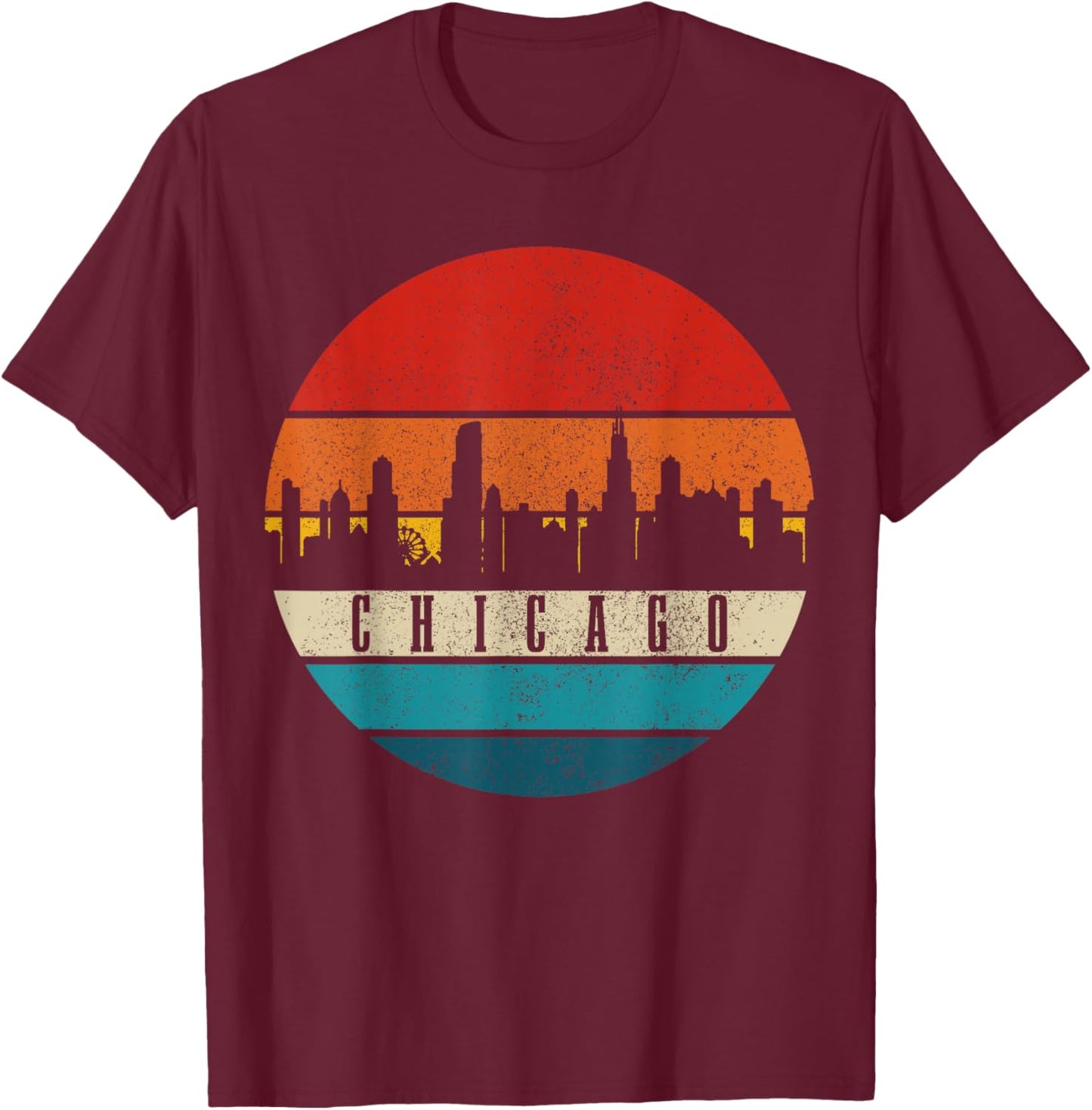 Chicago Illinois Skyline Vintage USA America Souvenir T-Shirt - T-Shirt | Maroon