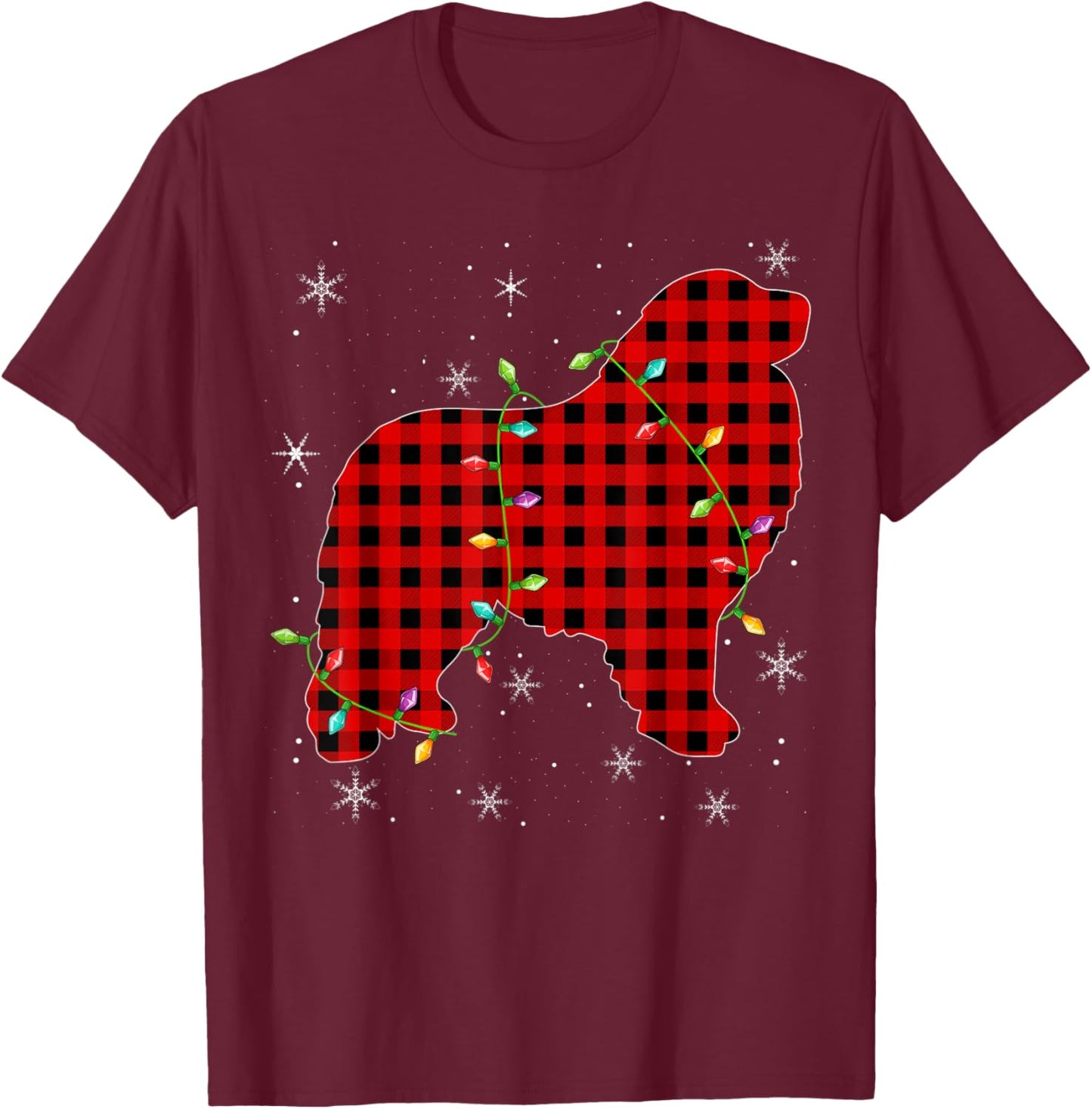 Buffalo Plaid Matching Great Pyrenees Dog Christmas Pajama T-Shirt - T-Shirt | Maroon