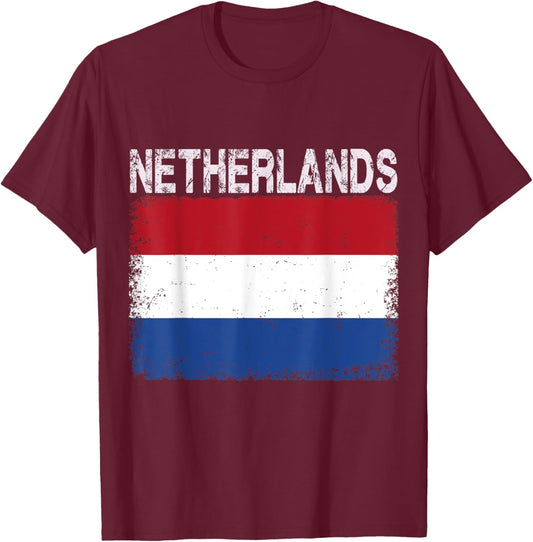 Vintage Netherlands Flag Dutch Pride Clothing Sports Jersey T-Shirt - T-Shirt | Maroon